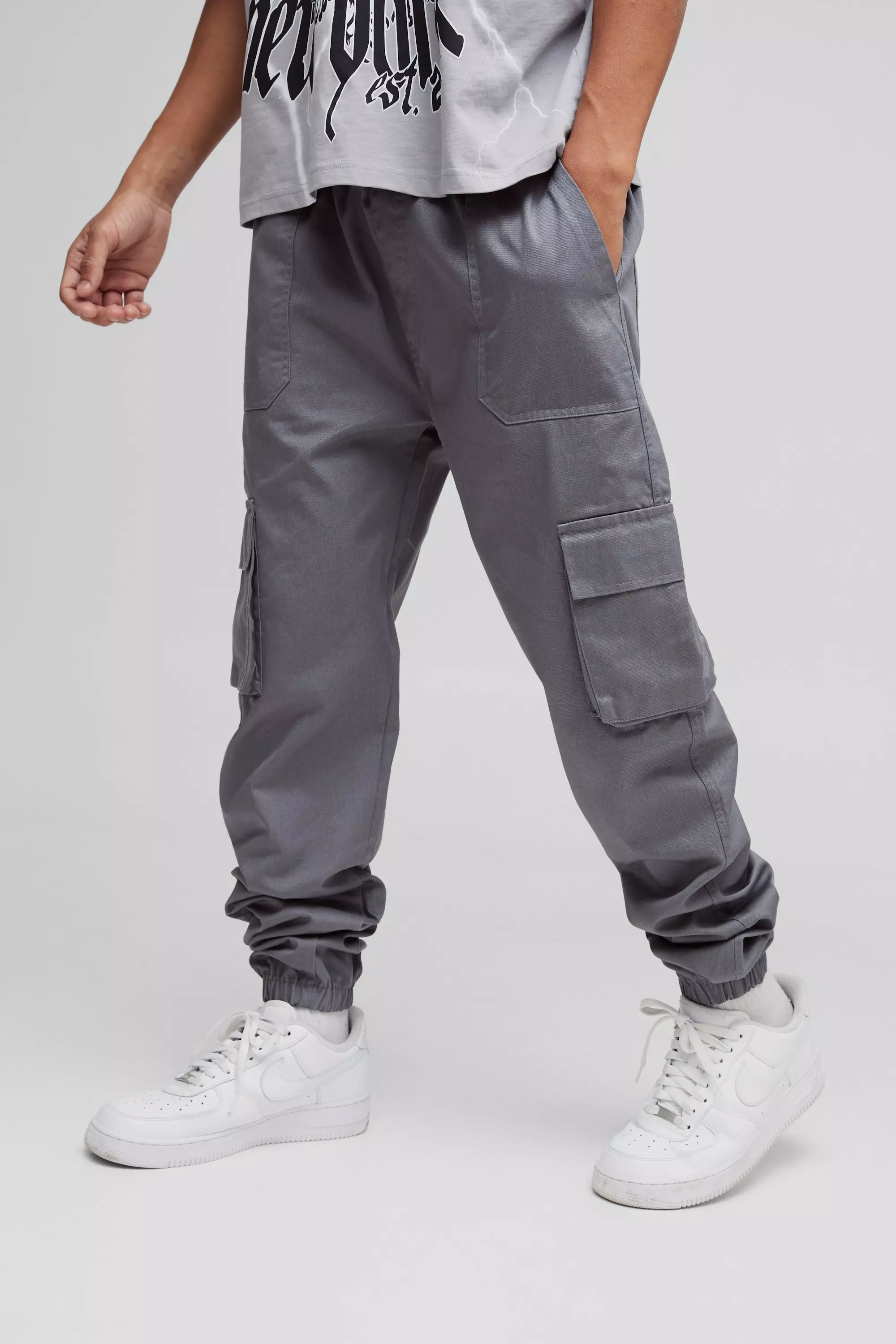 Charcoal Skinny Fit Elasticated Waist Cuffed Cargo Pants alternative image