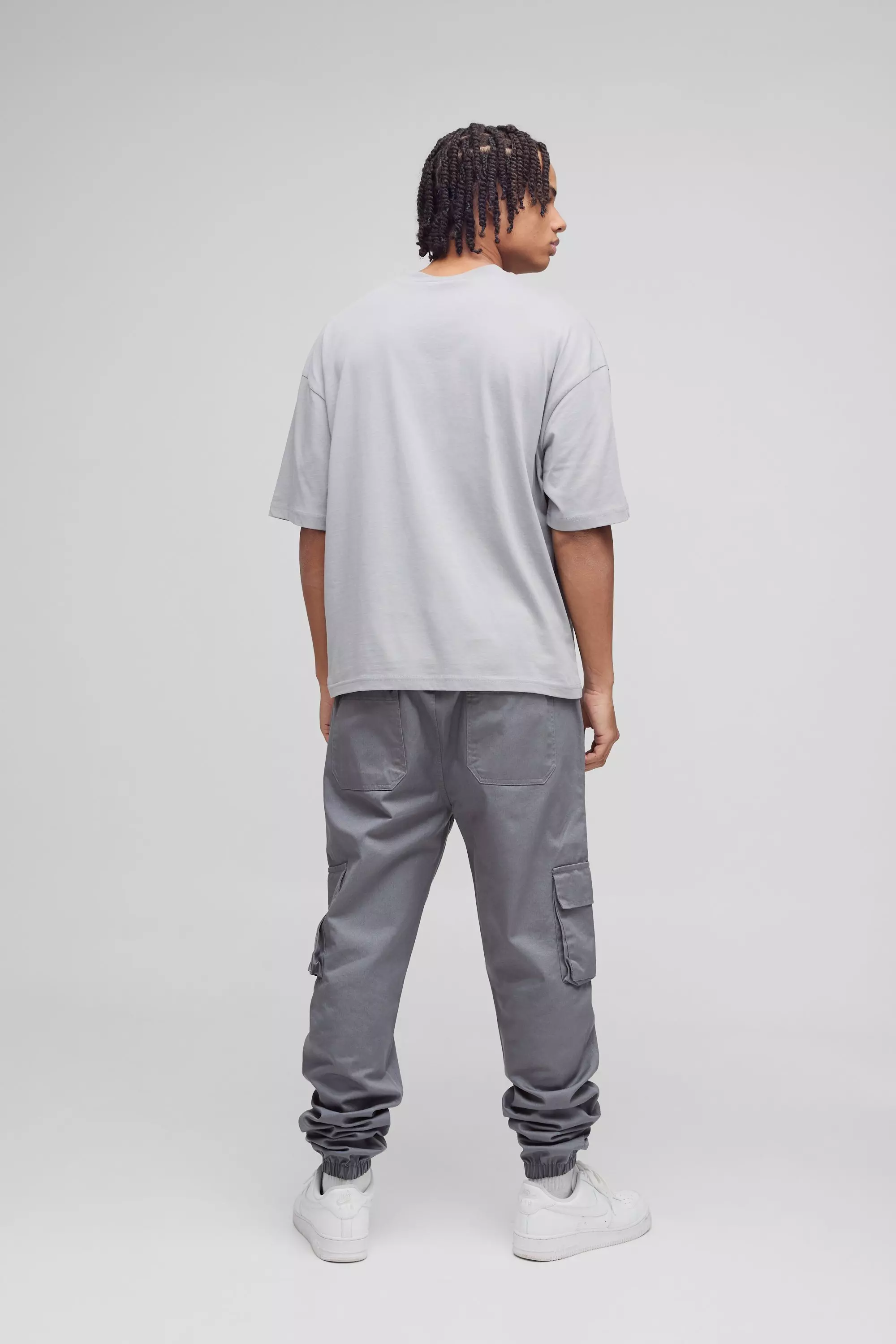 Charcoal Skinny Fit Elasticated Waist Cuffed Cargo Pants alternative image