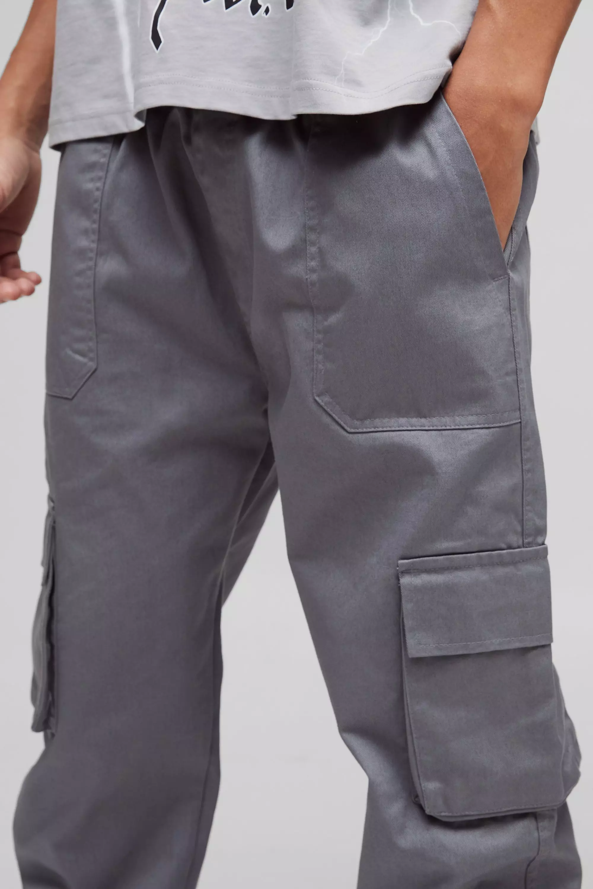 Charcoal Skinny Fit Elasticated Waist Cuffed Cargo Pants alternative image
