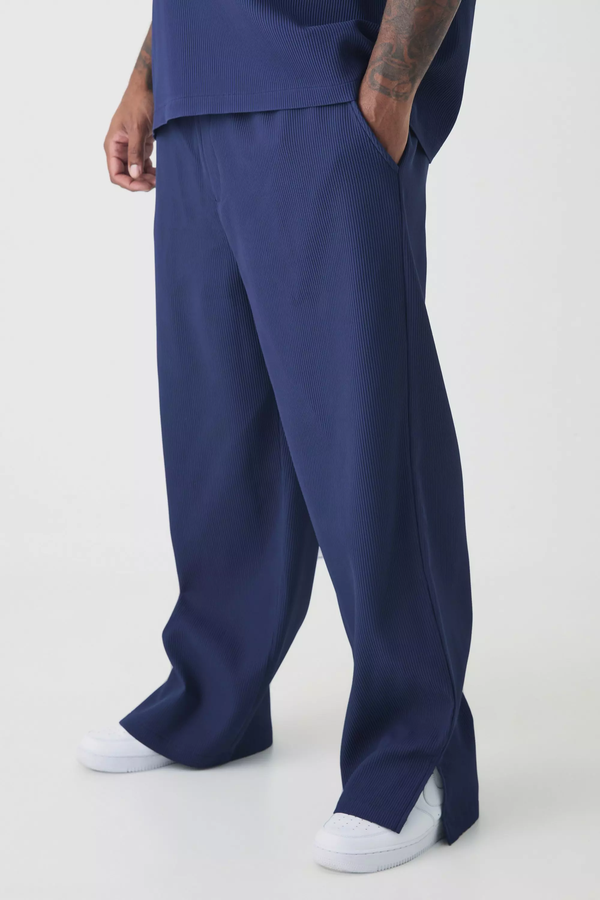 Grande taille - Pantalon large plissé fendu, Navy autre image