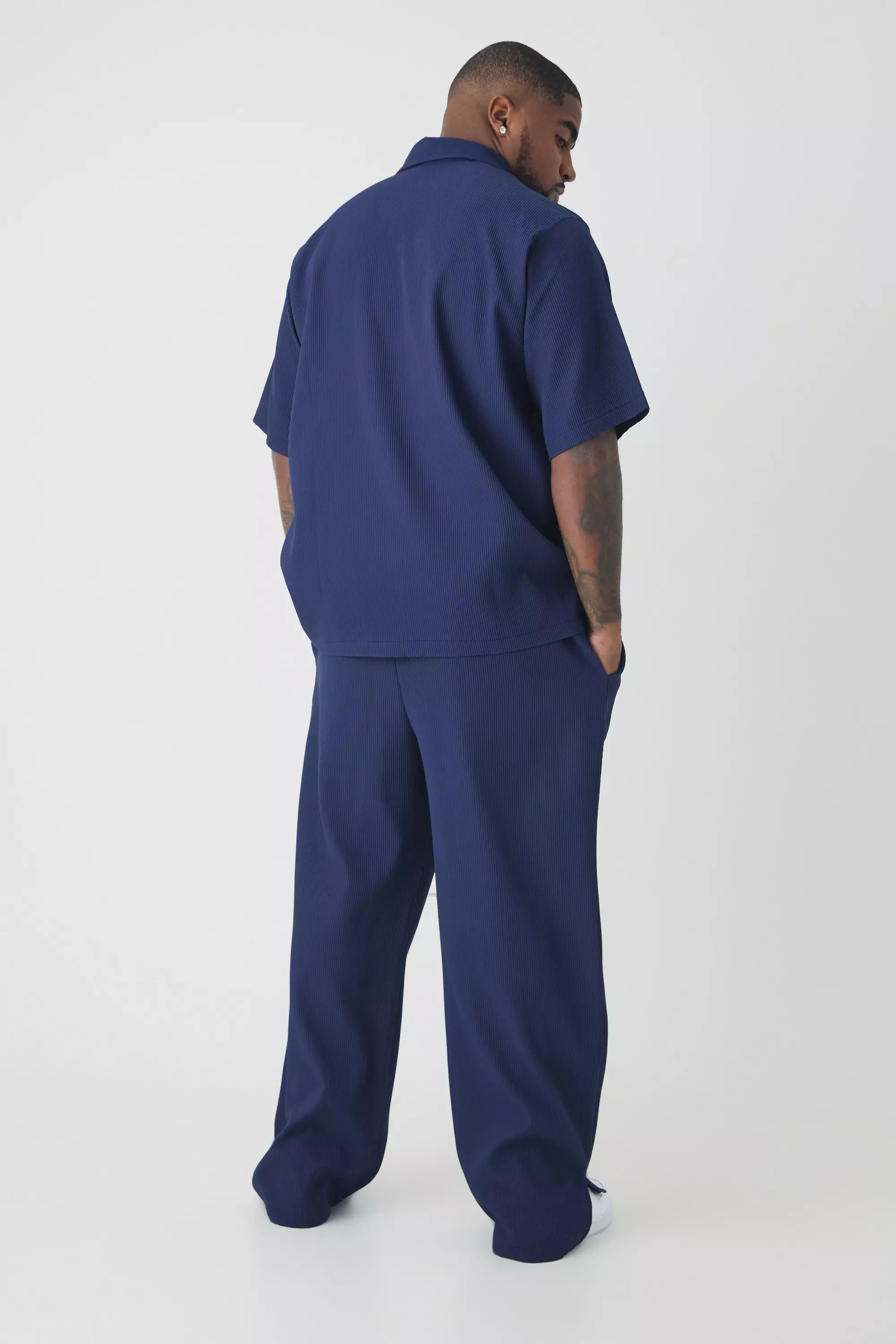 Grande taille - Pantalon large plissé fendu, Navy autre image