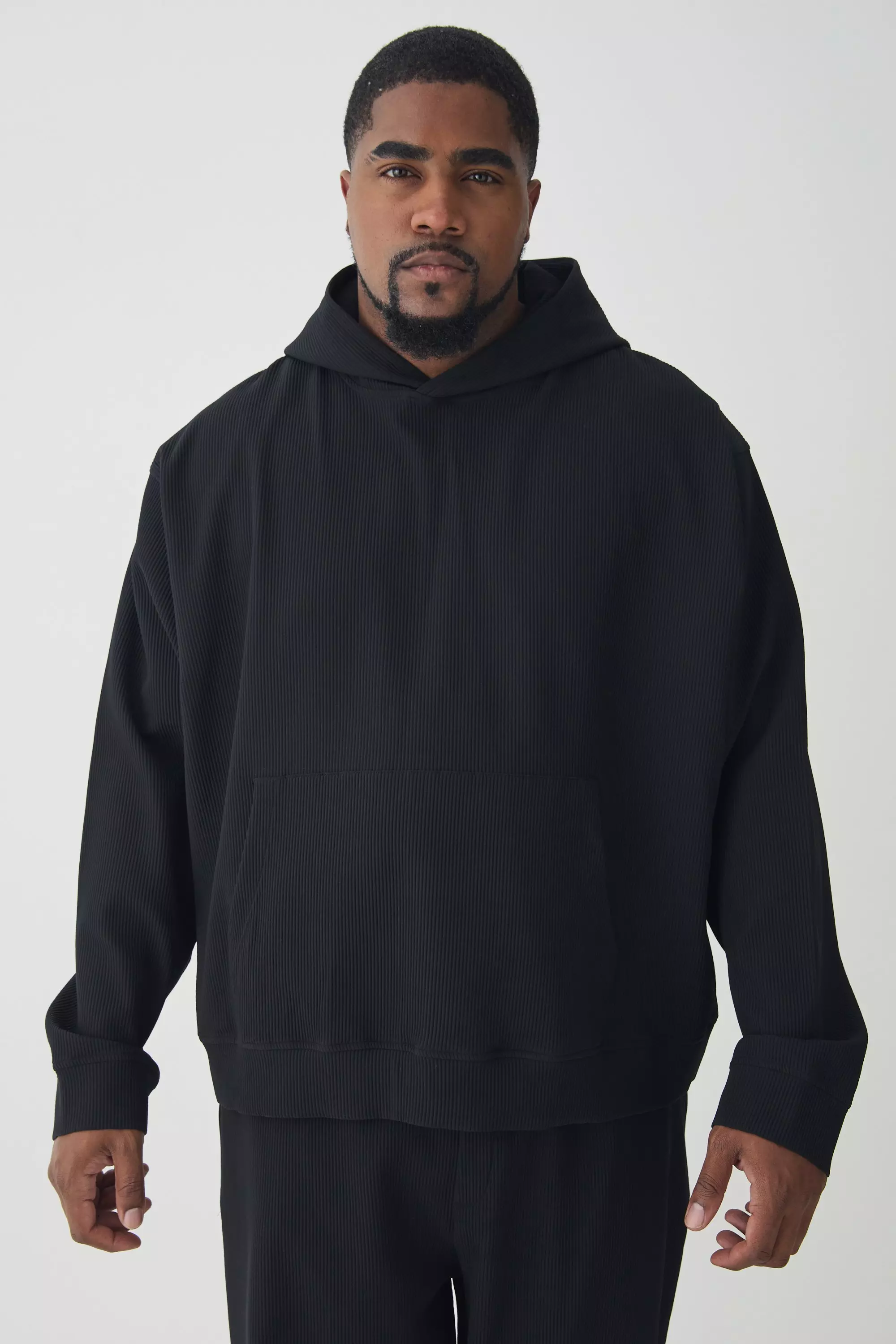 Black Plus Pleated Oversized Boxy Hoodie