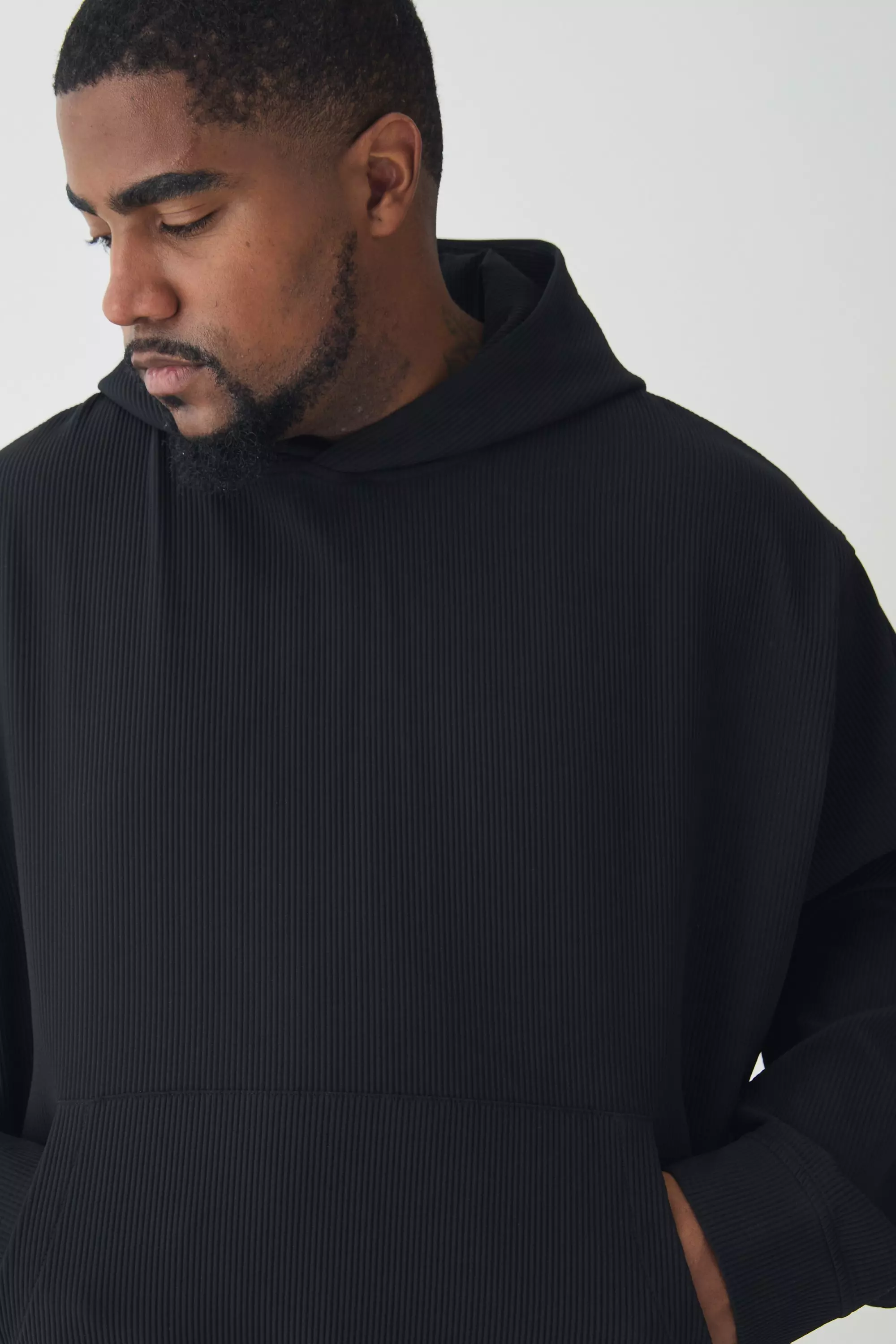 Black Plus Pleated Oversized Boxy Hoodie alternative image