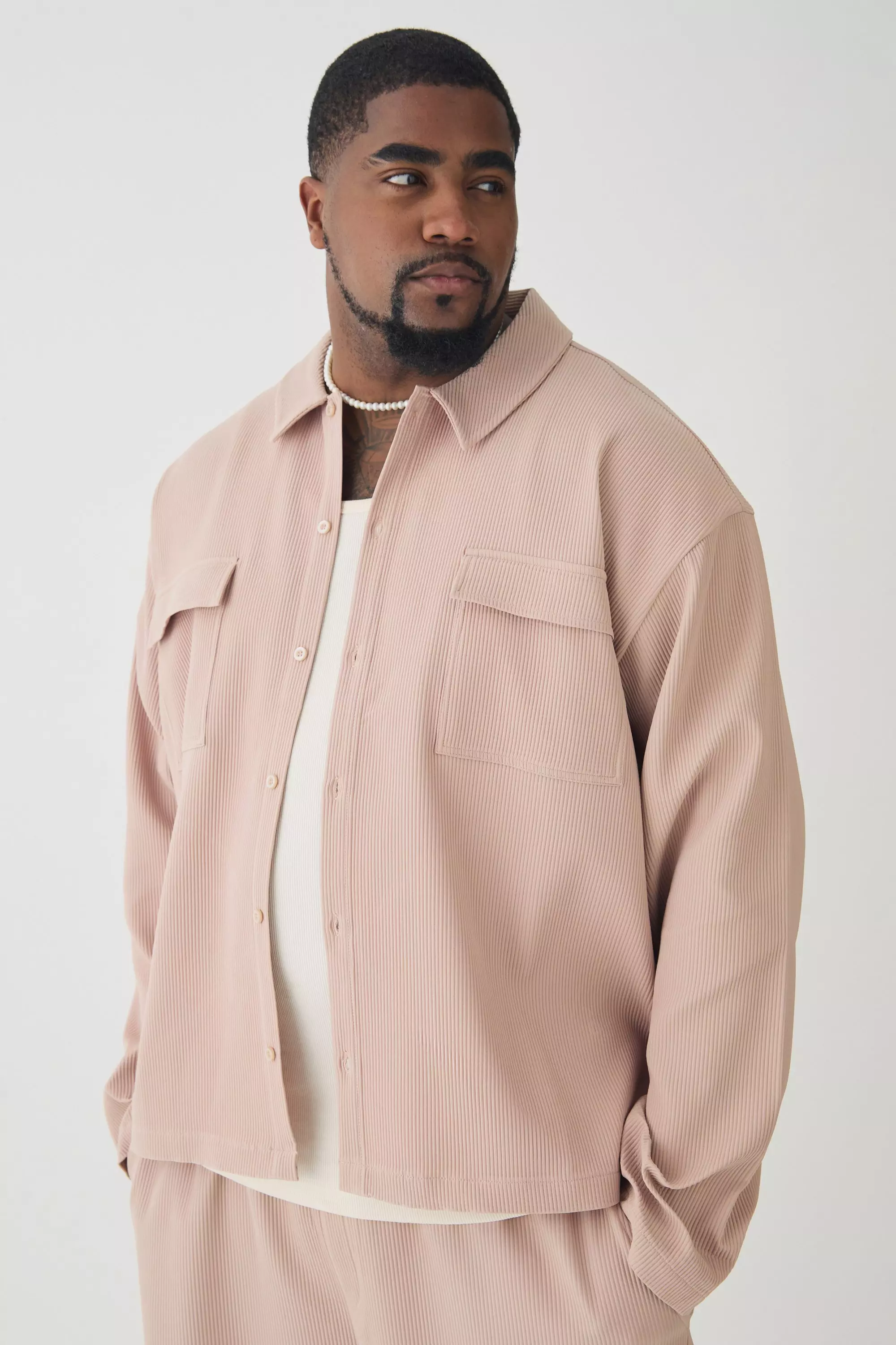 Plus Pleated Cargo Overshirt Taupe