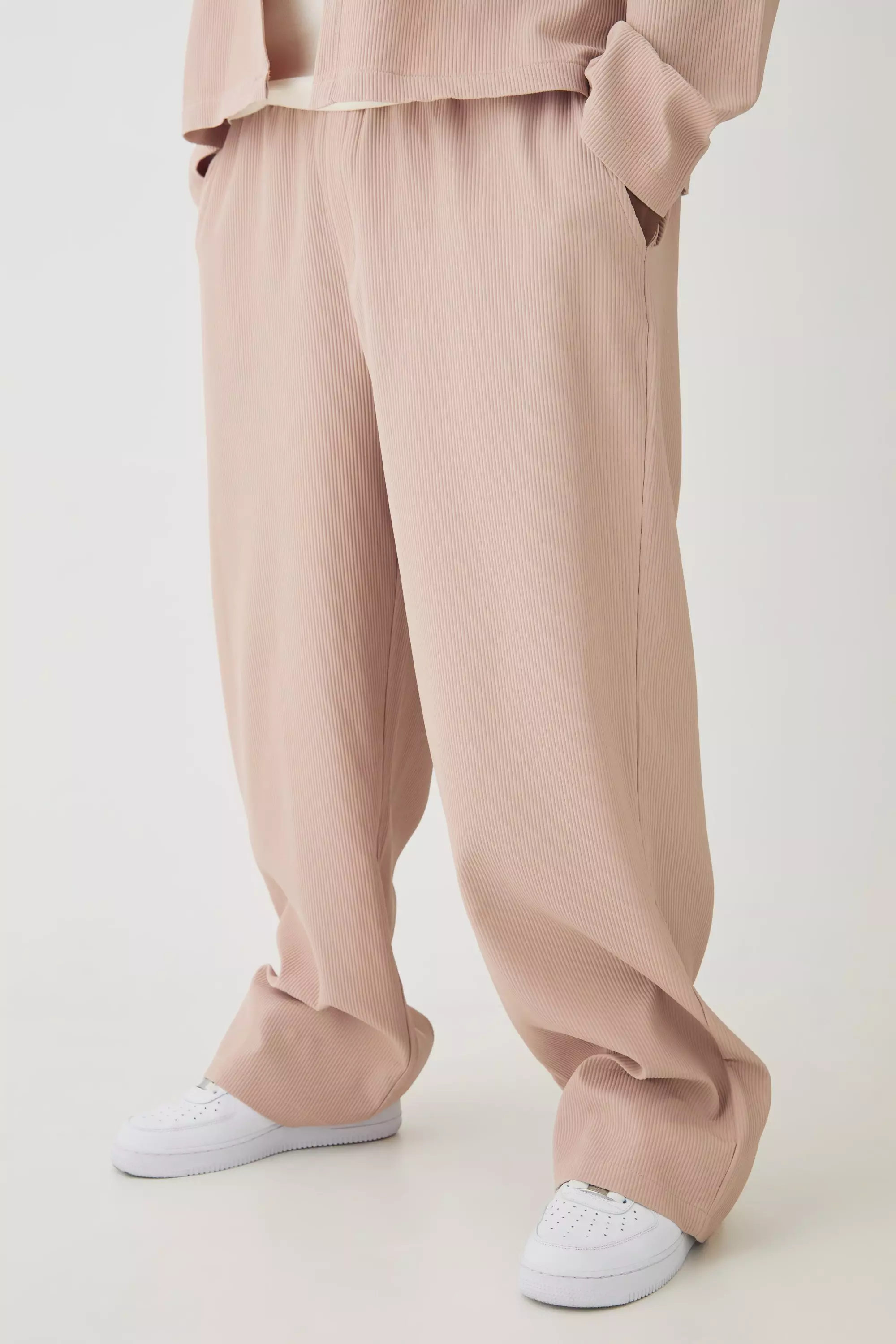 Taupe Beige Plus Pleated Relaxed Fit Pants