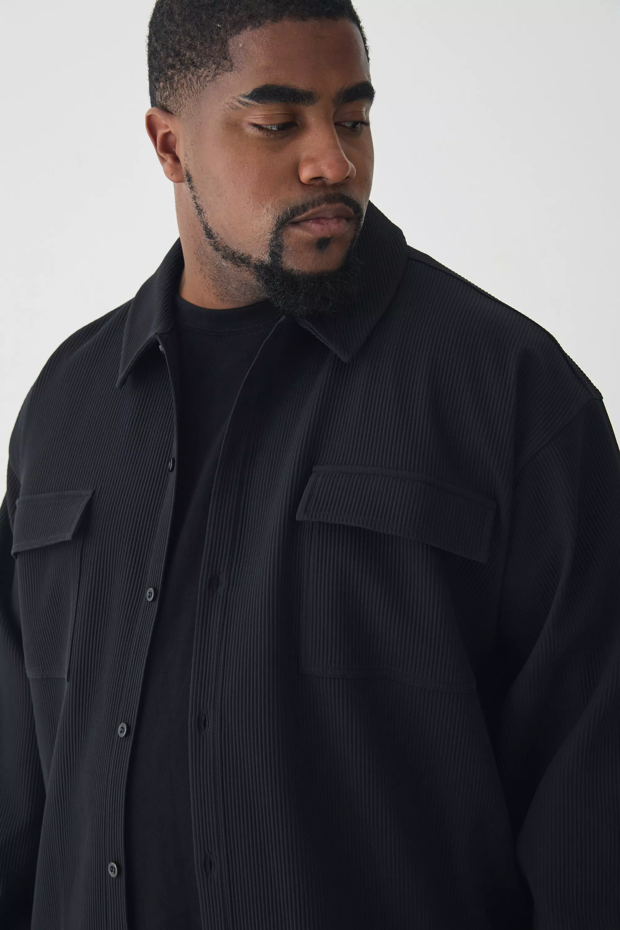 Black Plus Pleated Cargo Overshirt alternative image