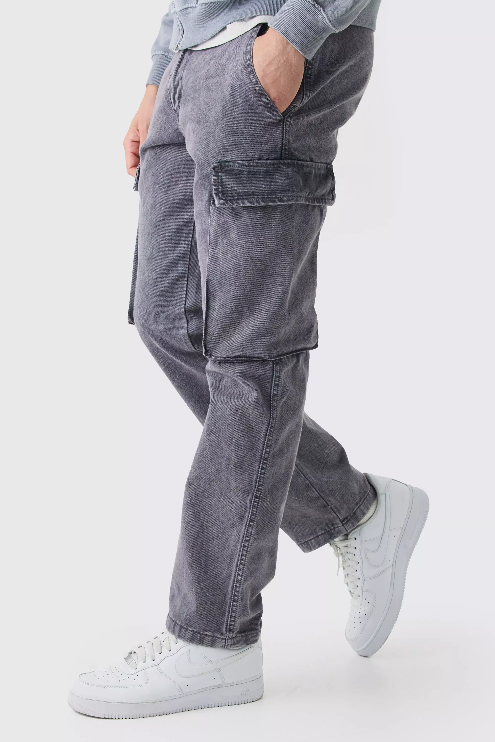 Gerade Twill Cargo-Hose mit Acid-Waschung, Dark grey alternatives Bild