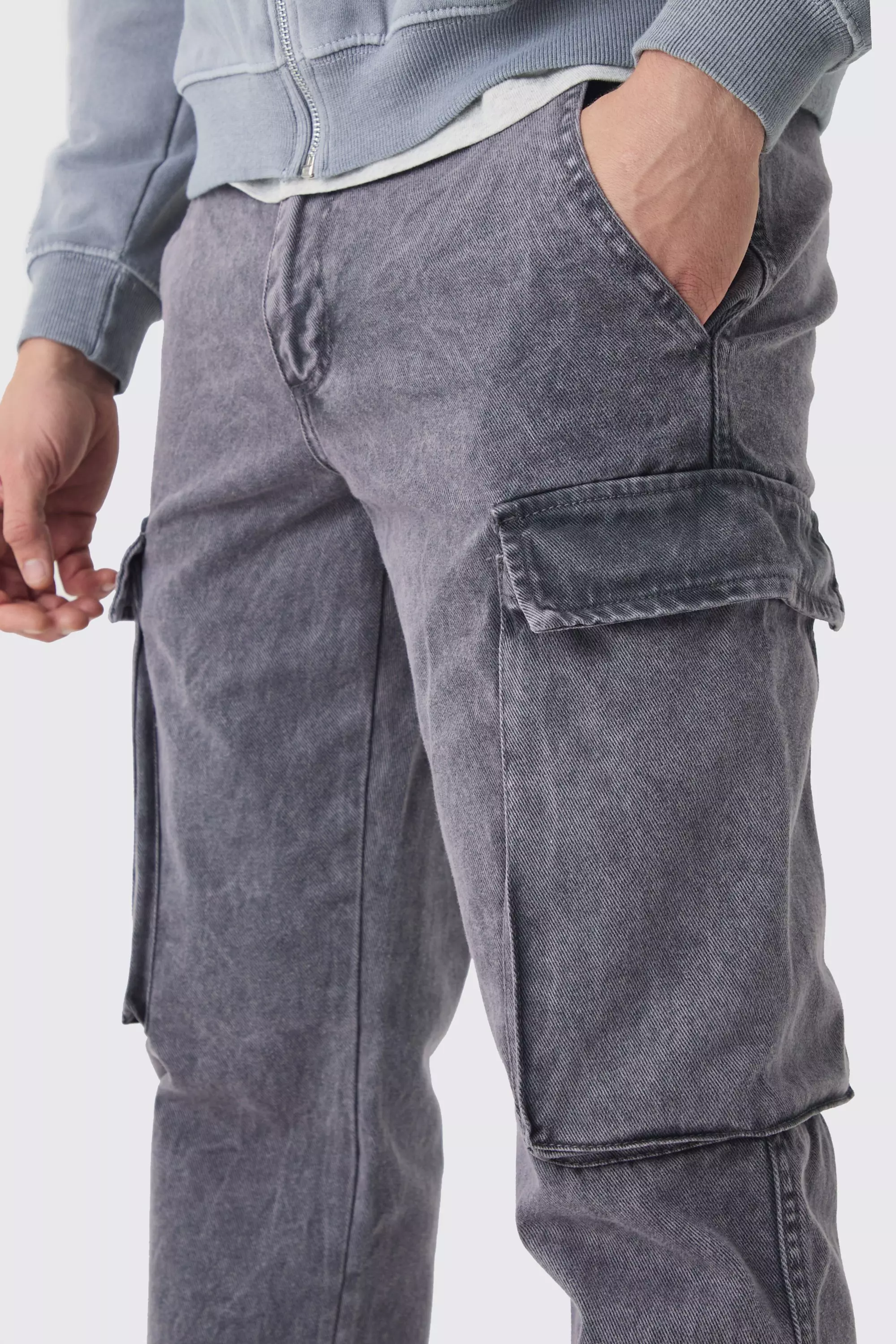 Gerade Twill Cargo-Hose mit Acid-Waschung, Dark grey alternatives Bild