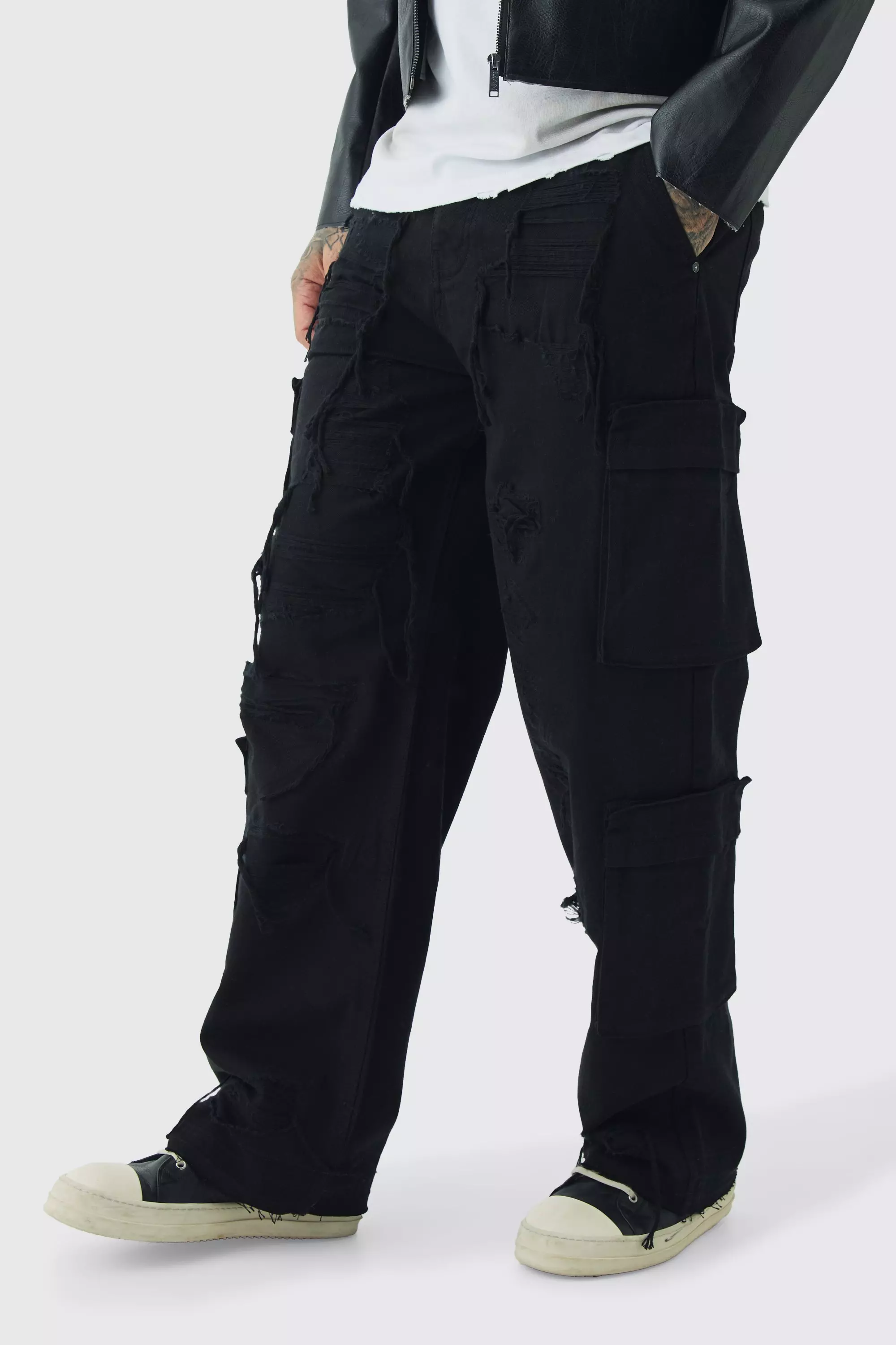 Black Tall Relaxed Fit Distressed Cargo Trousers alternative image