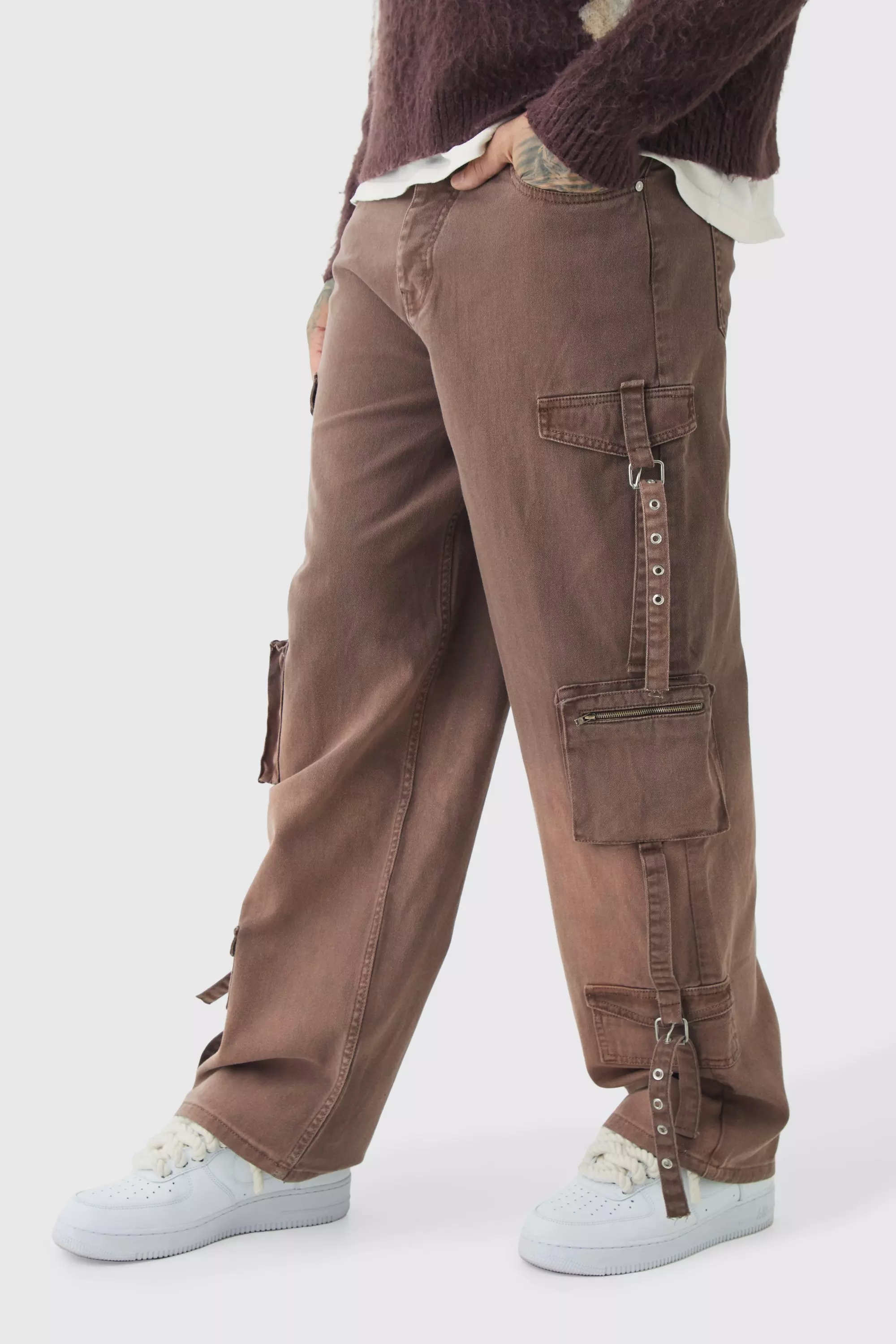 Tall Ombre Effect Relaxed Fit Cargo Trousers Chocolate