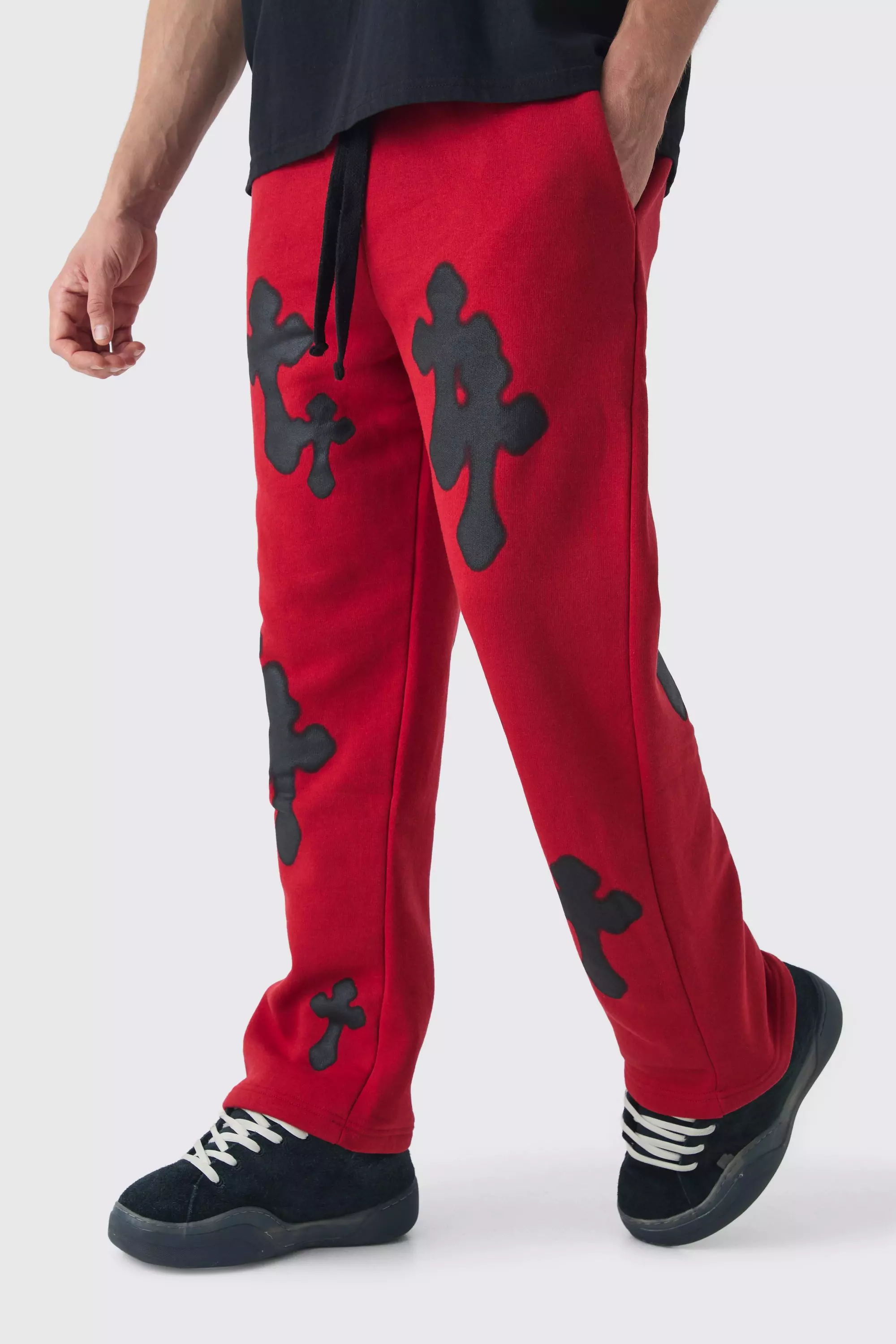 Boohooman red joggers hotsell