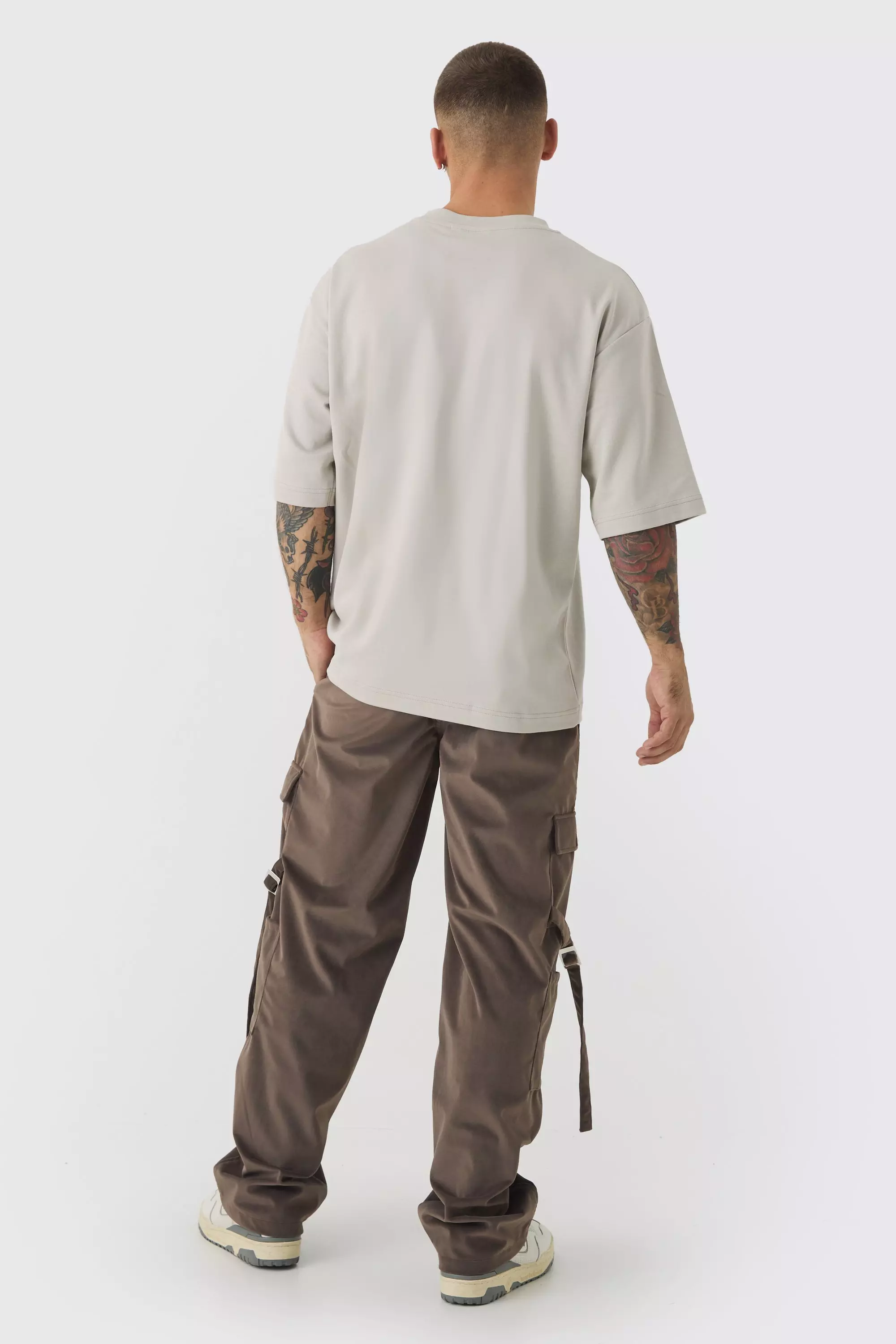 Chocolate Fixed Waist Relaxed Suede Cargo Strap Pants alternative image