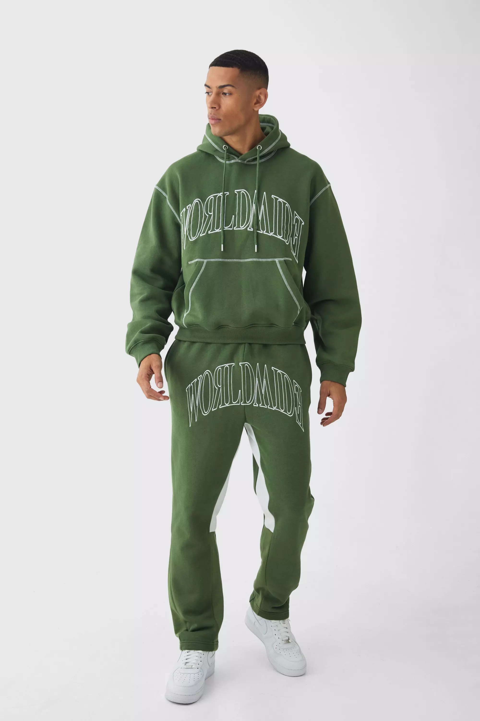 Khaki Oversized Worldwide Contrast Stitch Gusset Tracksuit