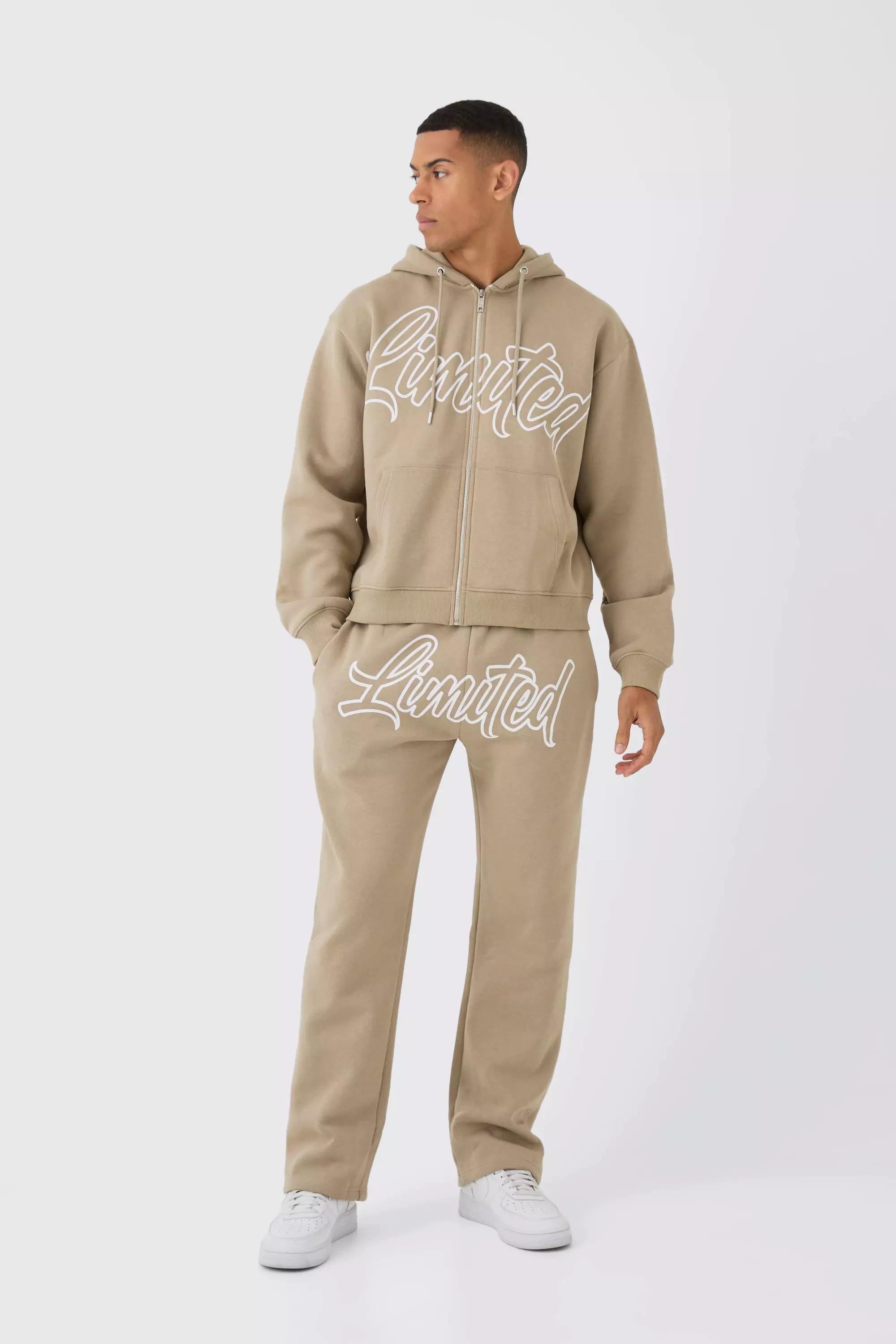 Taupe Beige Oversized Boxy Limited Zip Through Hooded Tracksuit