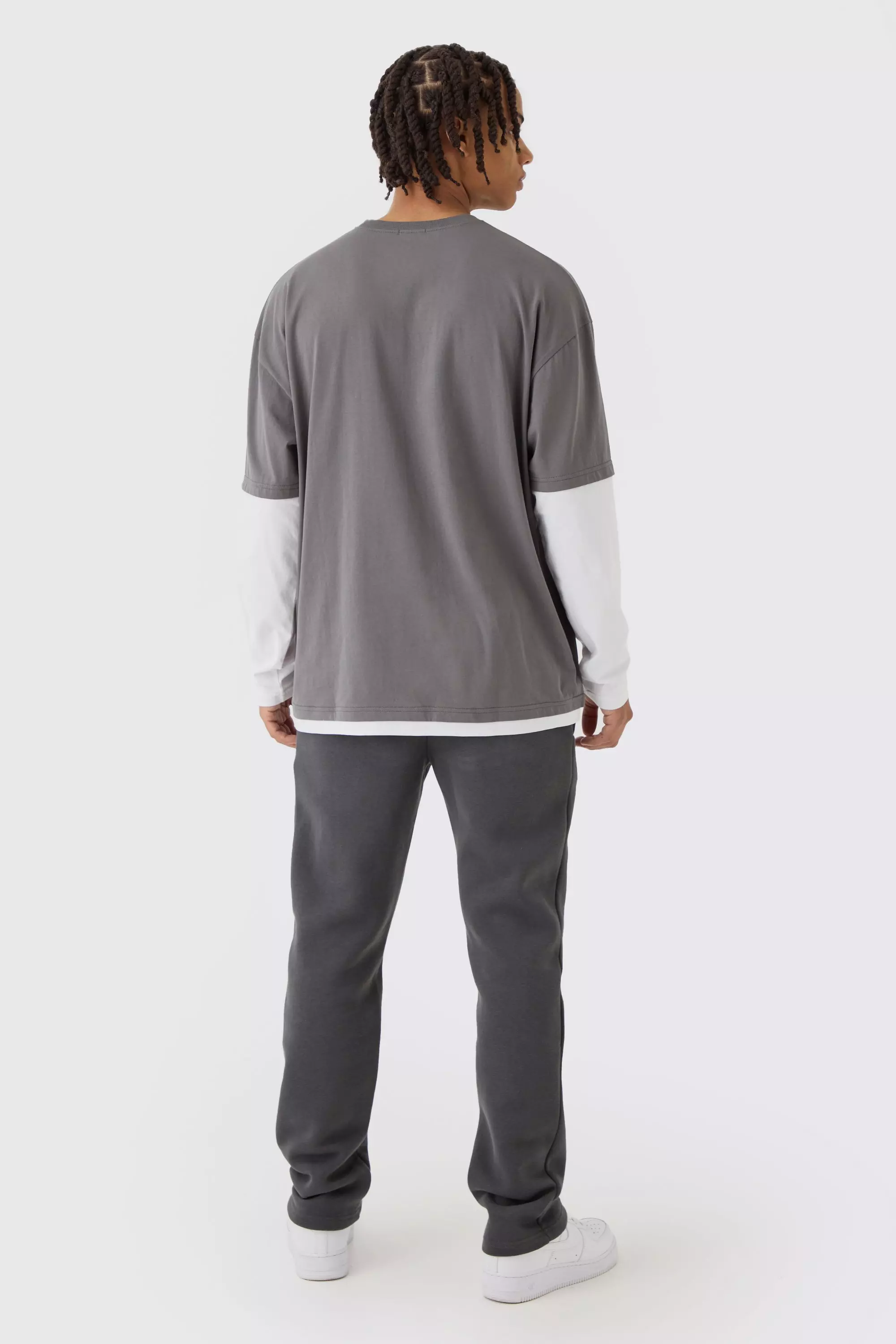 Dark grey Oversized Varisty T-Shirt Met Neplaag En Reliëf alternatieve afbeelding