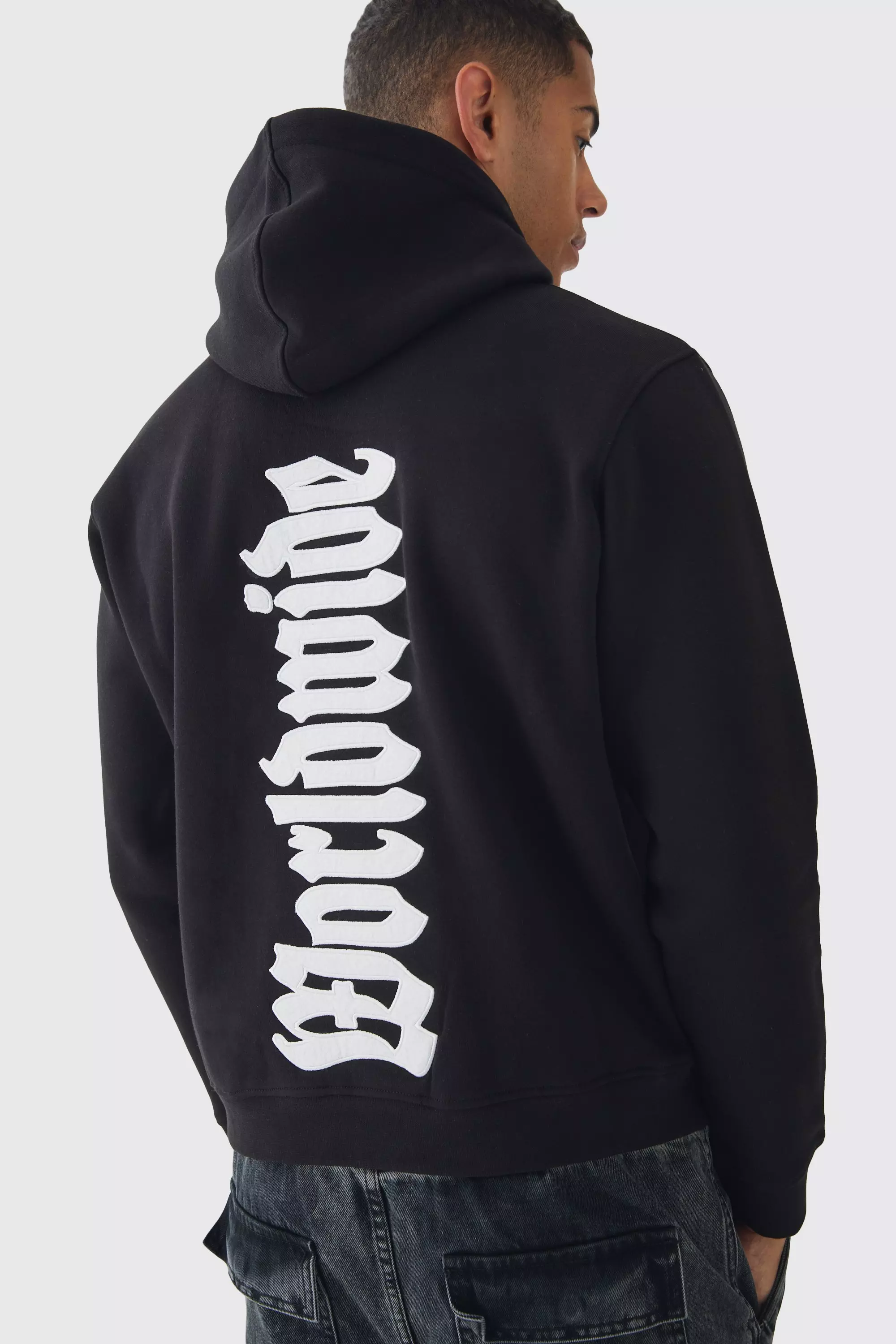 Oversized Worldwide Applique Hoodie Black