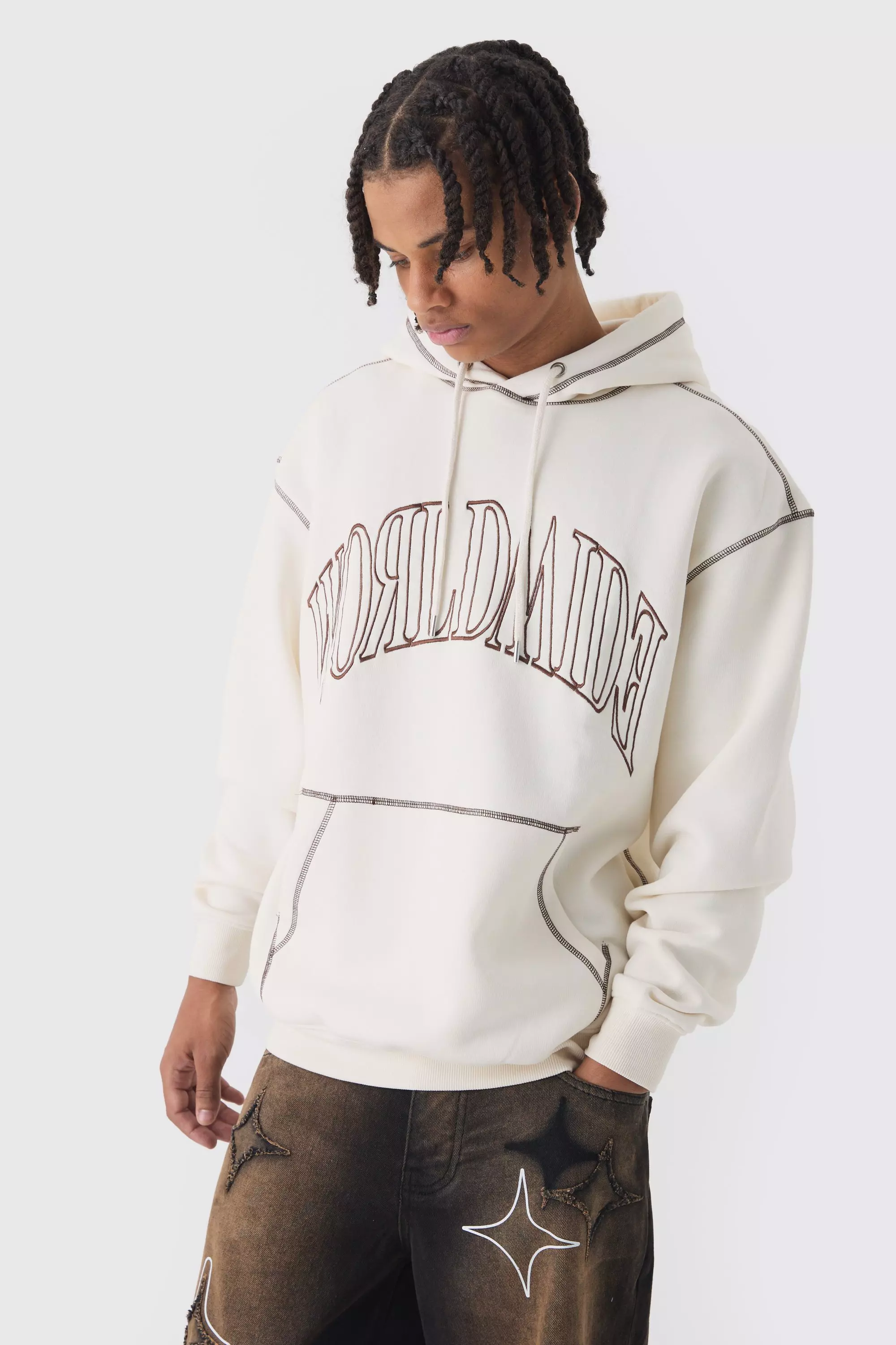 Oversized Worldwide Contrast Stitch Hoodie boohooMAN