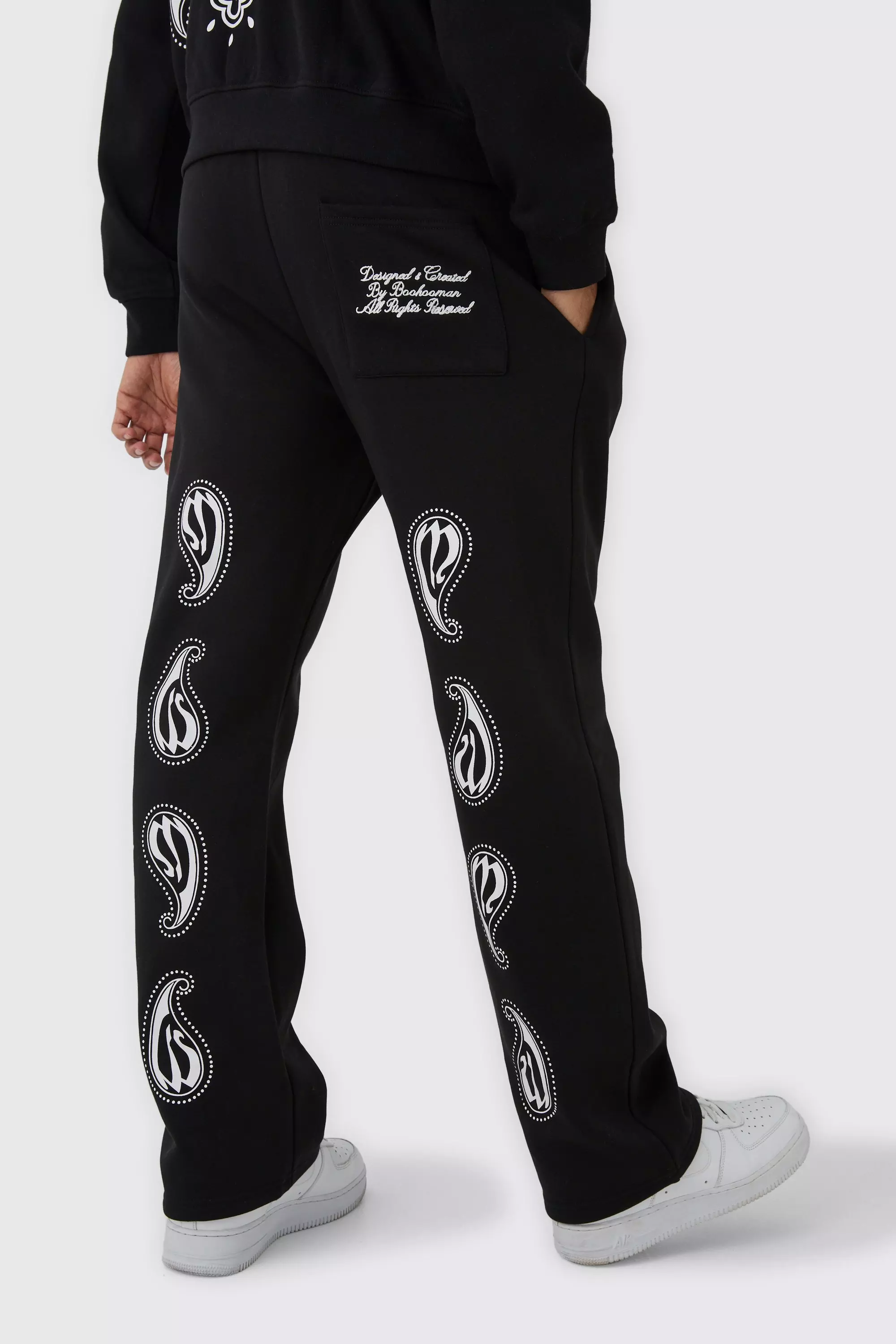 Straight Fit Paisley Embroidered Sweatpants Black