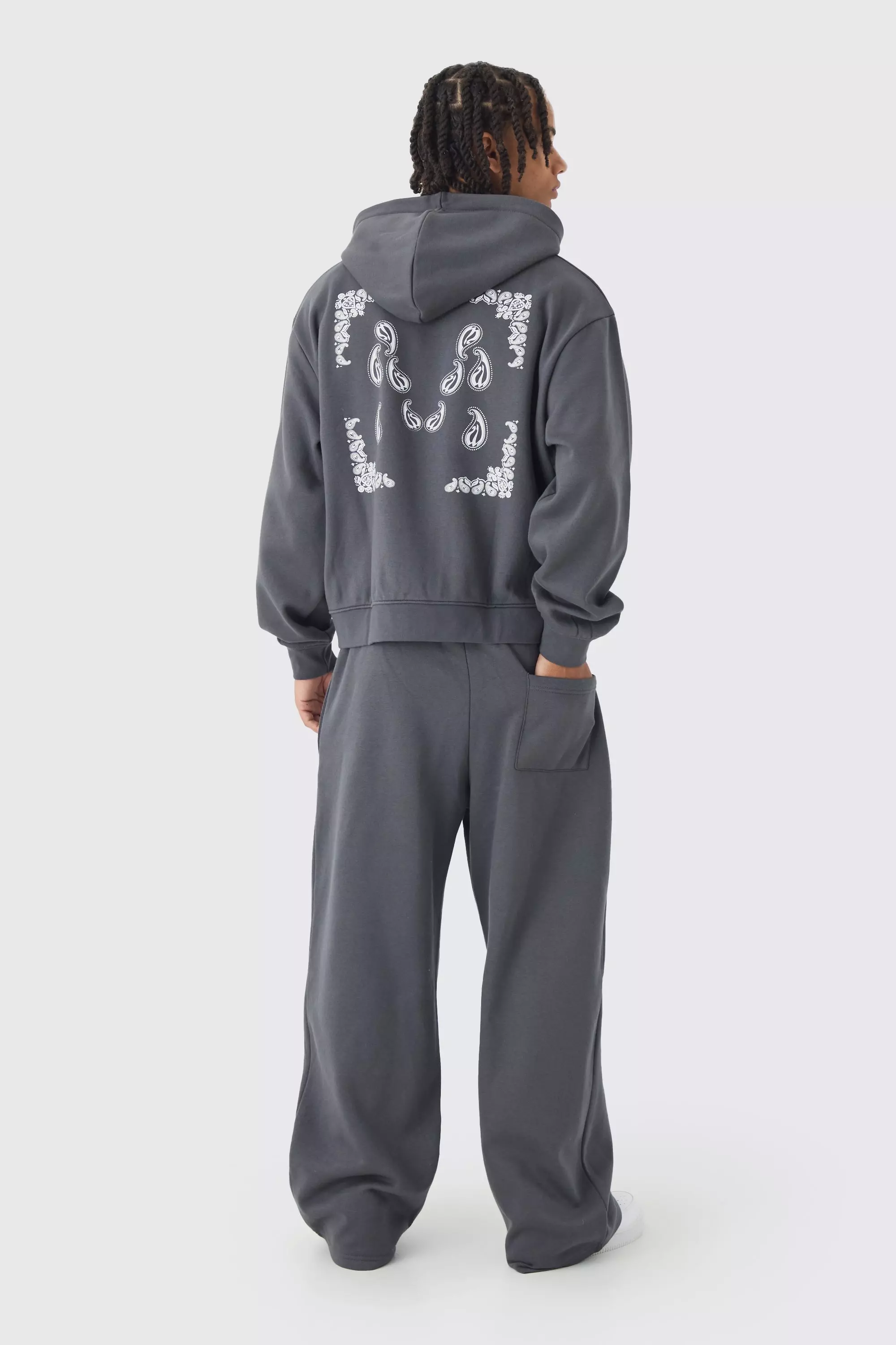 Regular Paisley Back Print Zip Through Tracksuit | boohooMAN