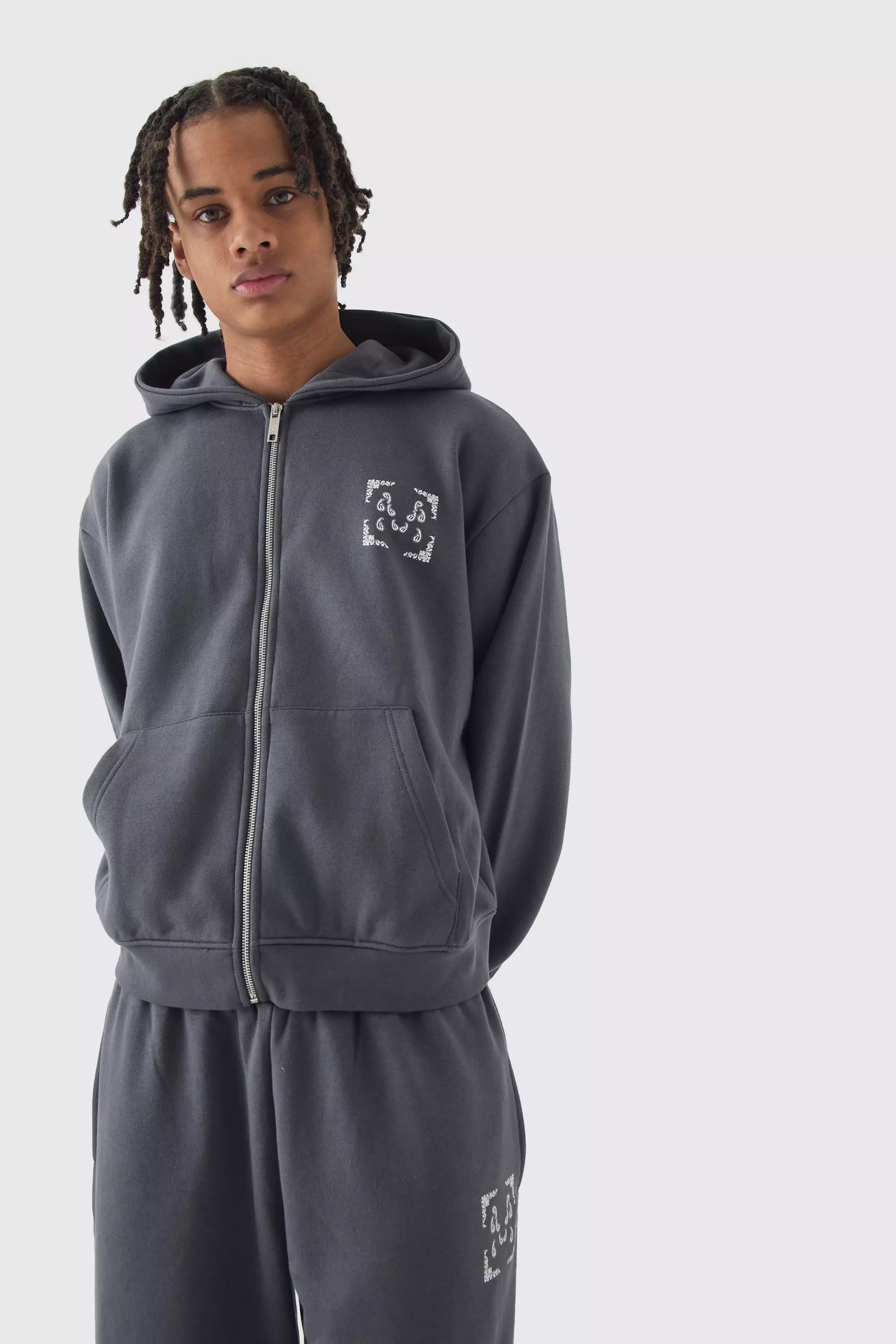 Regular Paisley Back Print Zip Through Tracksuit | boohooMAN