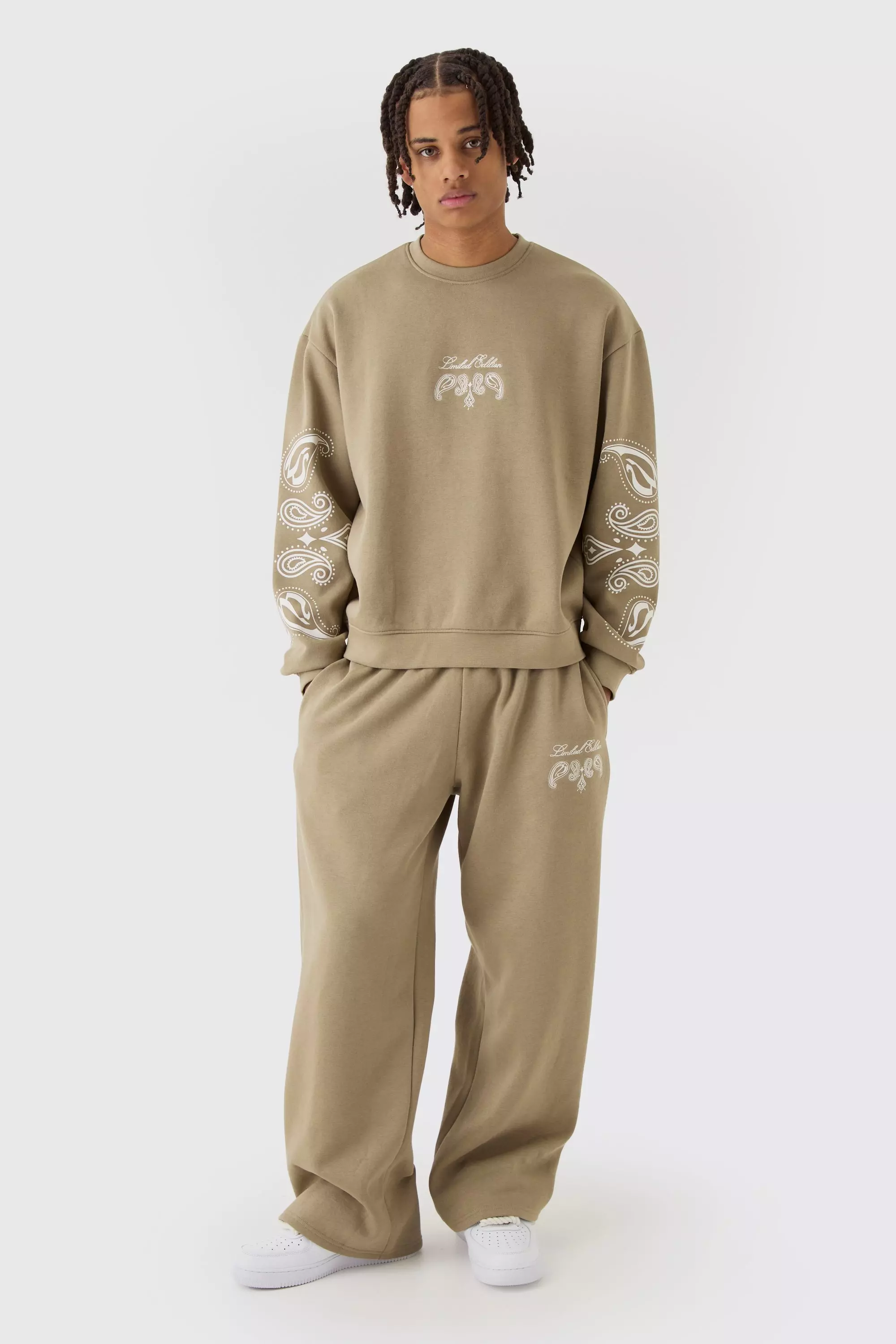 Oversized Boxy Paisley Print Sweatshirt Tracksuit boohooMAN USA