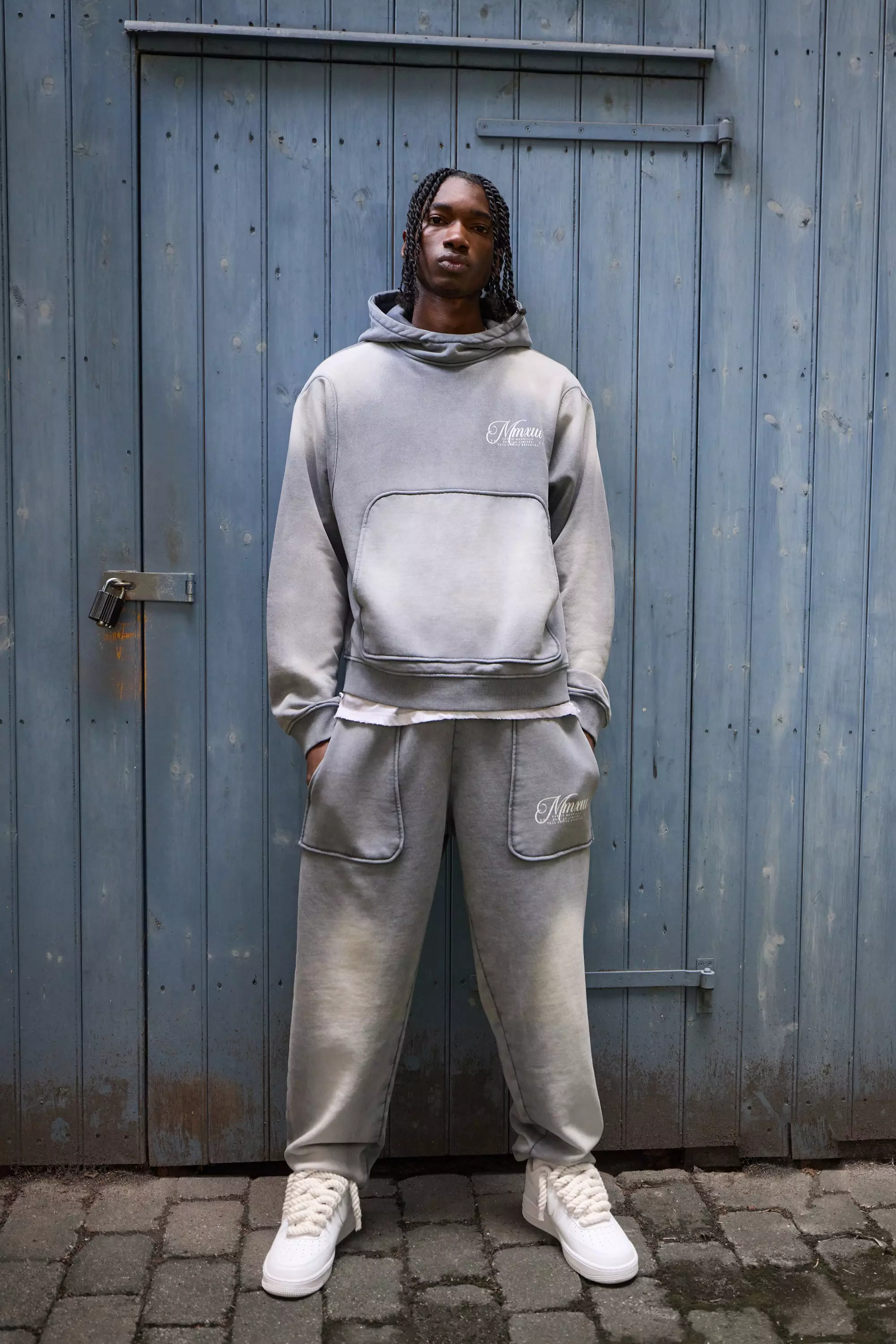 Pantaloni Tuta Oversize Con Cuciture, Charcoal immagine alternativa