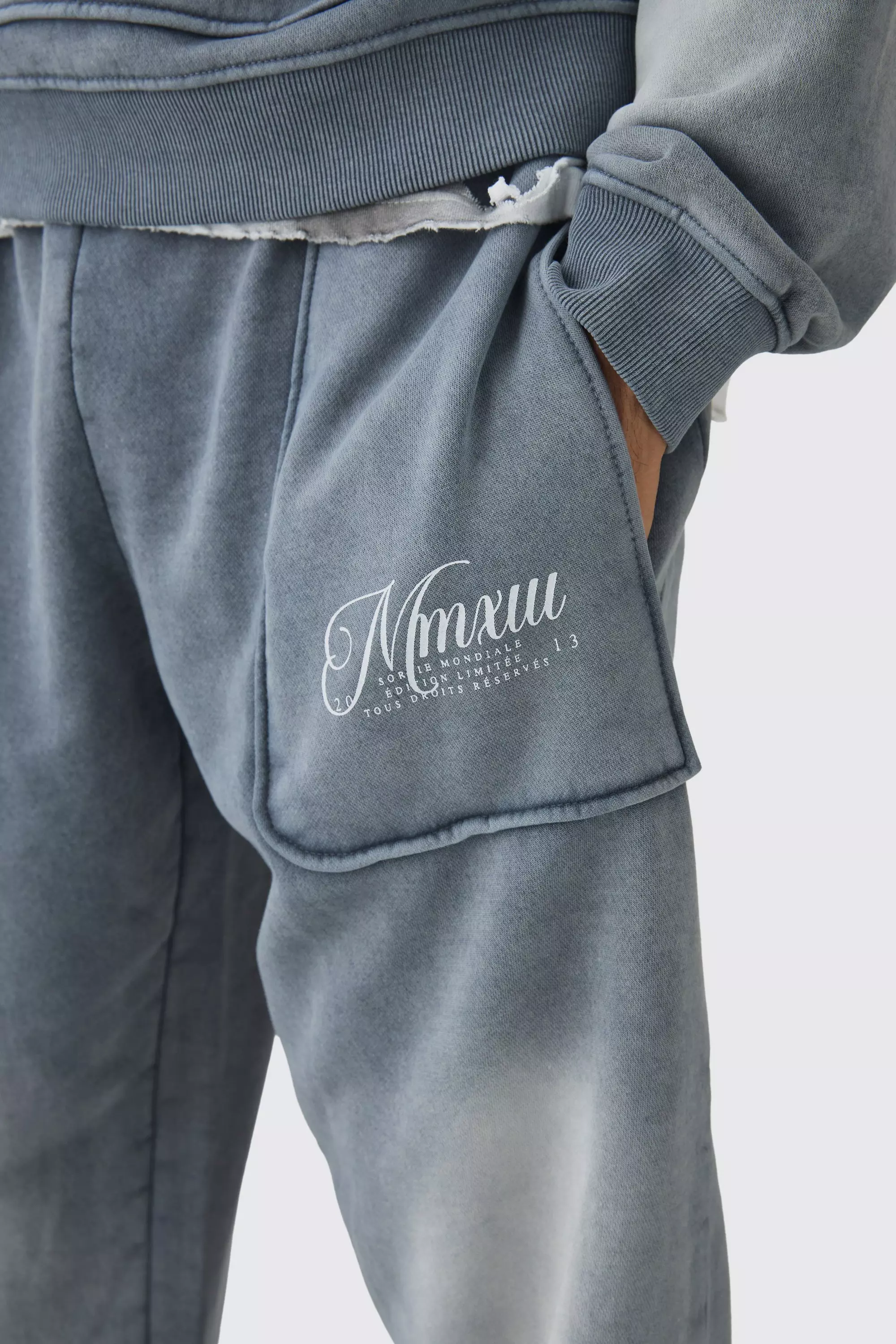Pantaloni Tuta Oversize Con Cuciture, Charcoal immagine alternativa