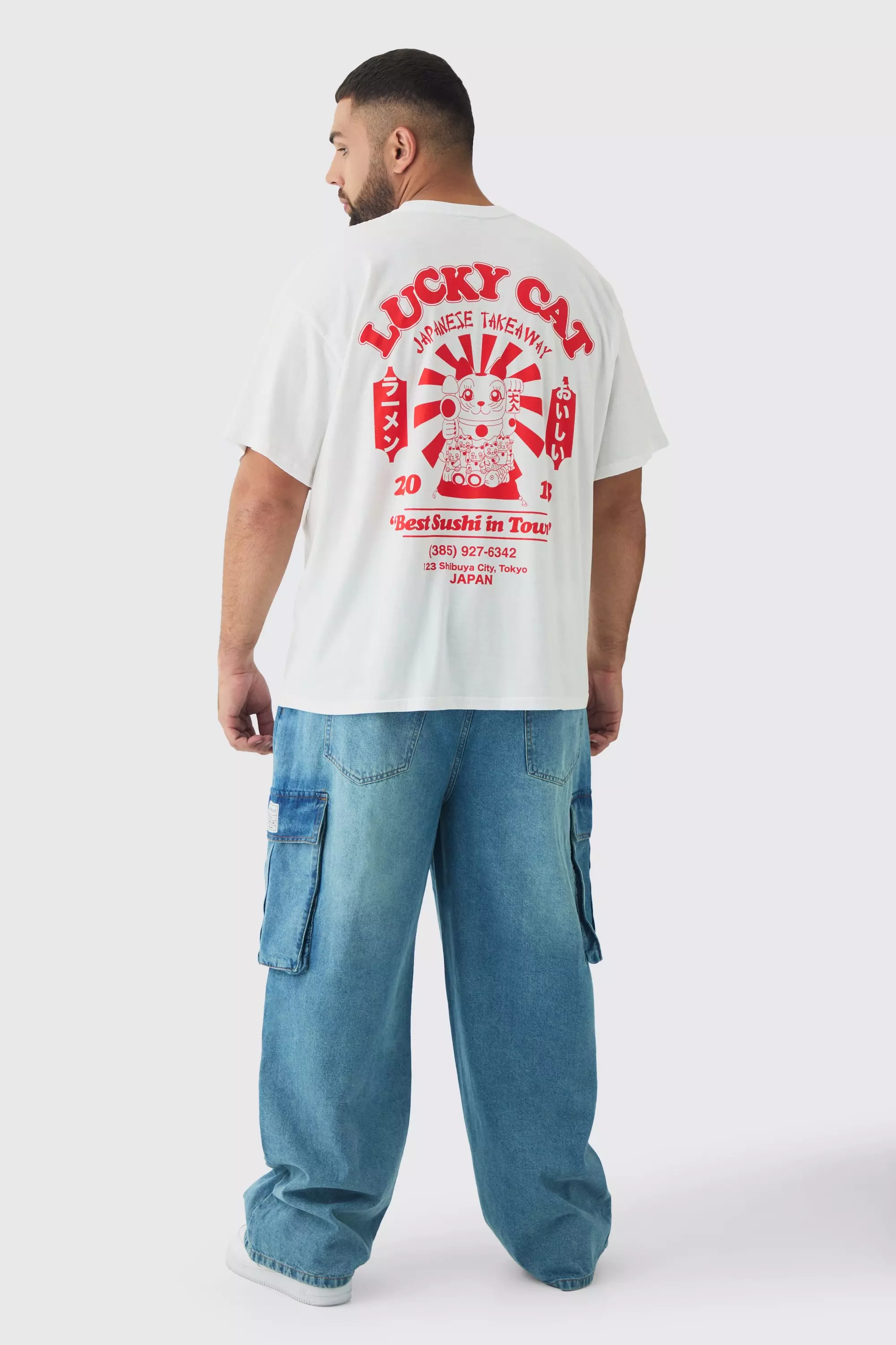 Stonewash Plus Relaxed Fit Woven Tab Cargo Jeans alternative image