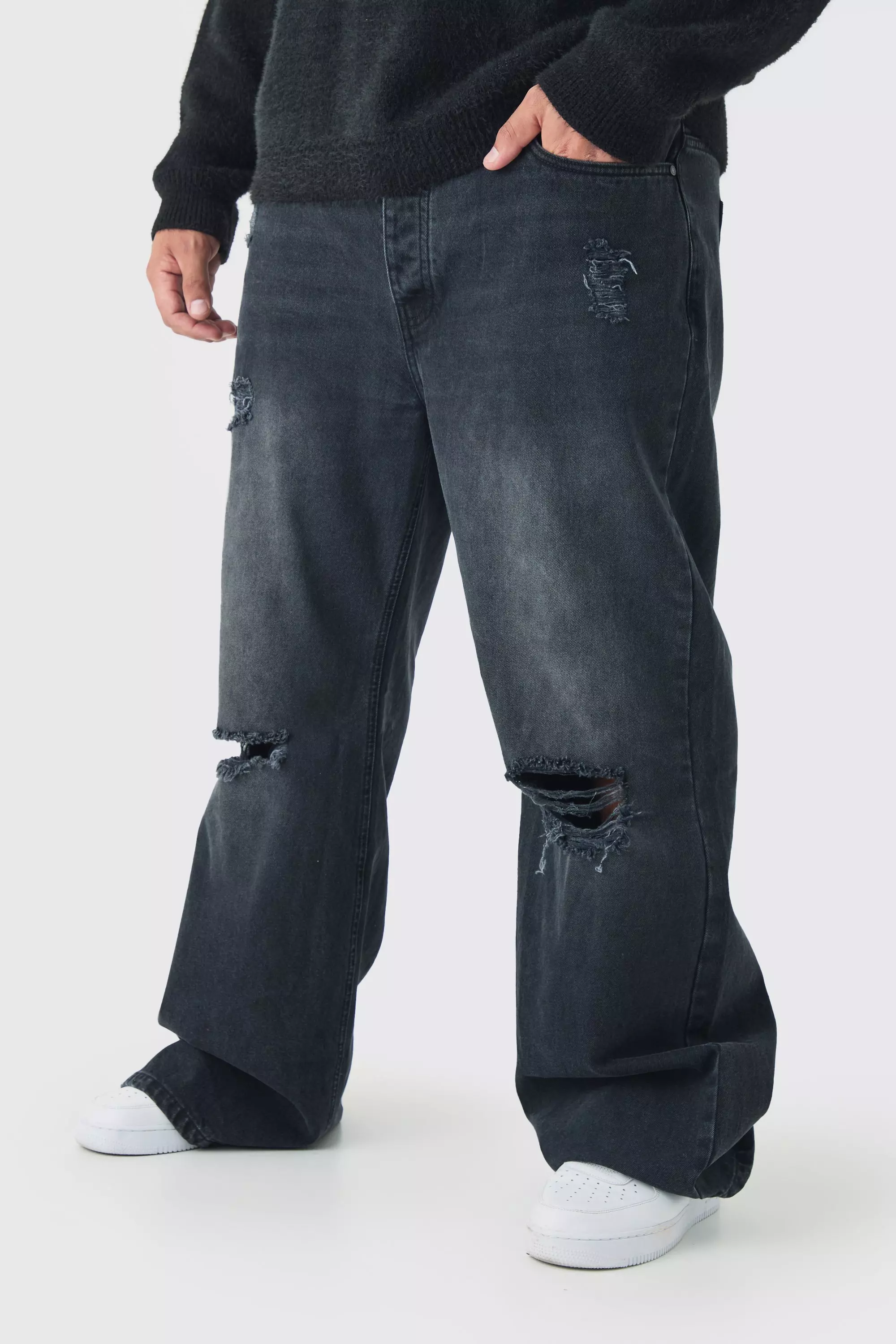 Black Plus Rigid Flared Distressed Jeans