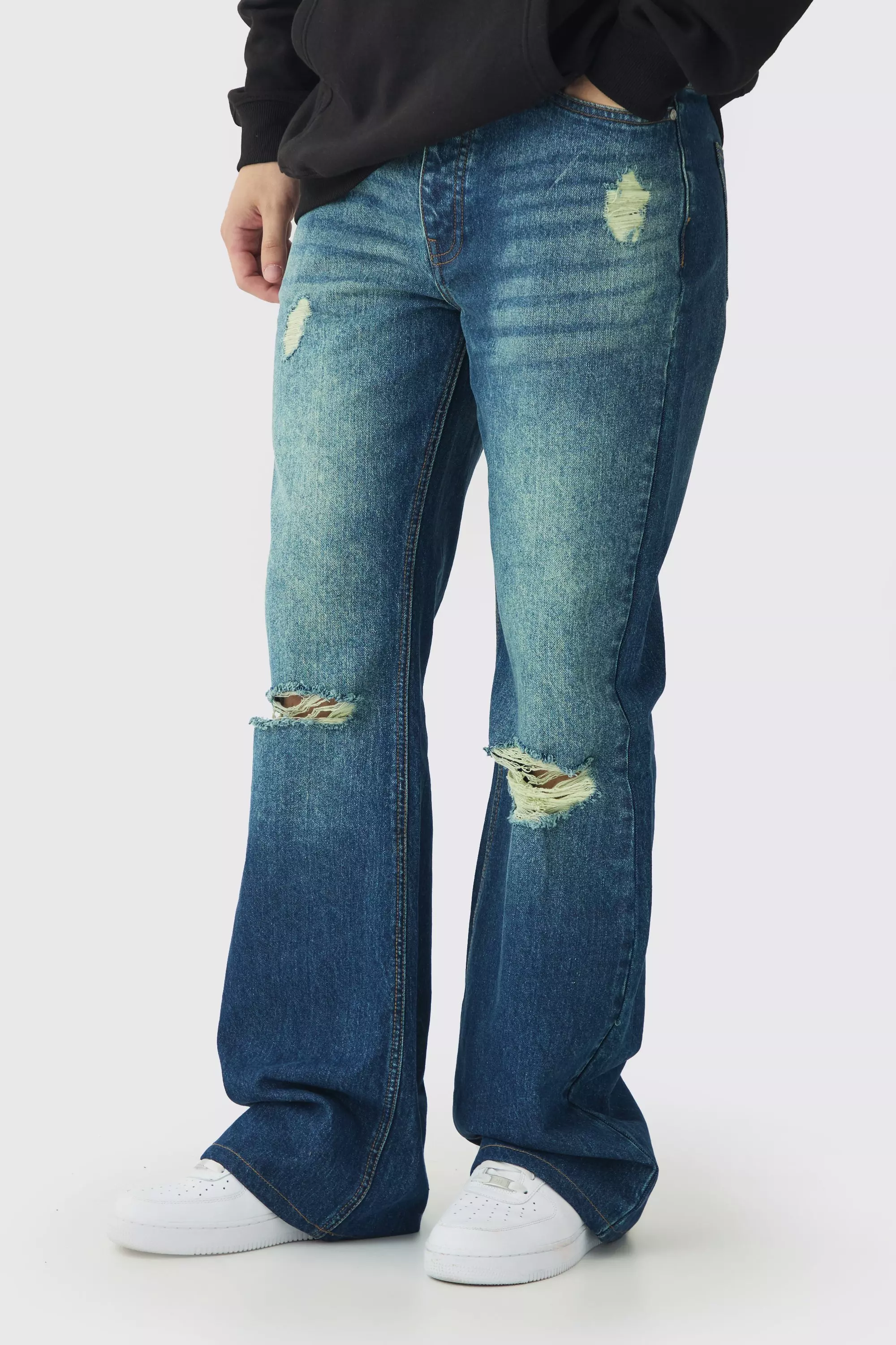 Dark blue Tall Onbewerkte Versleten Flared Jeans alternatieve afbeelding