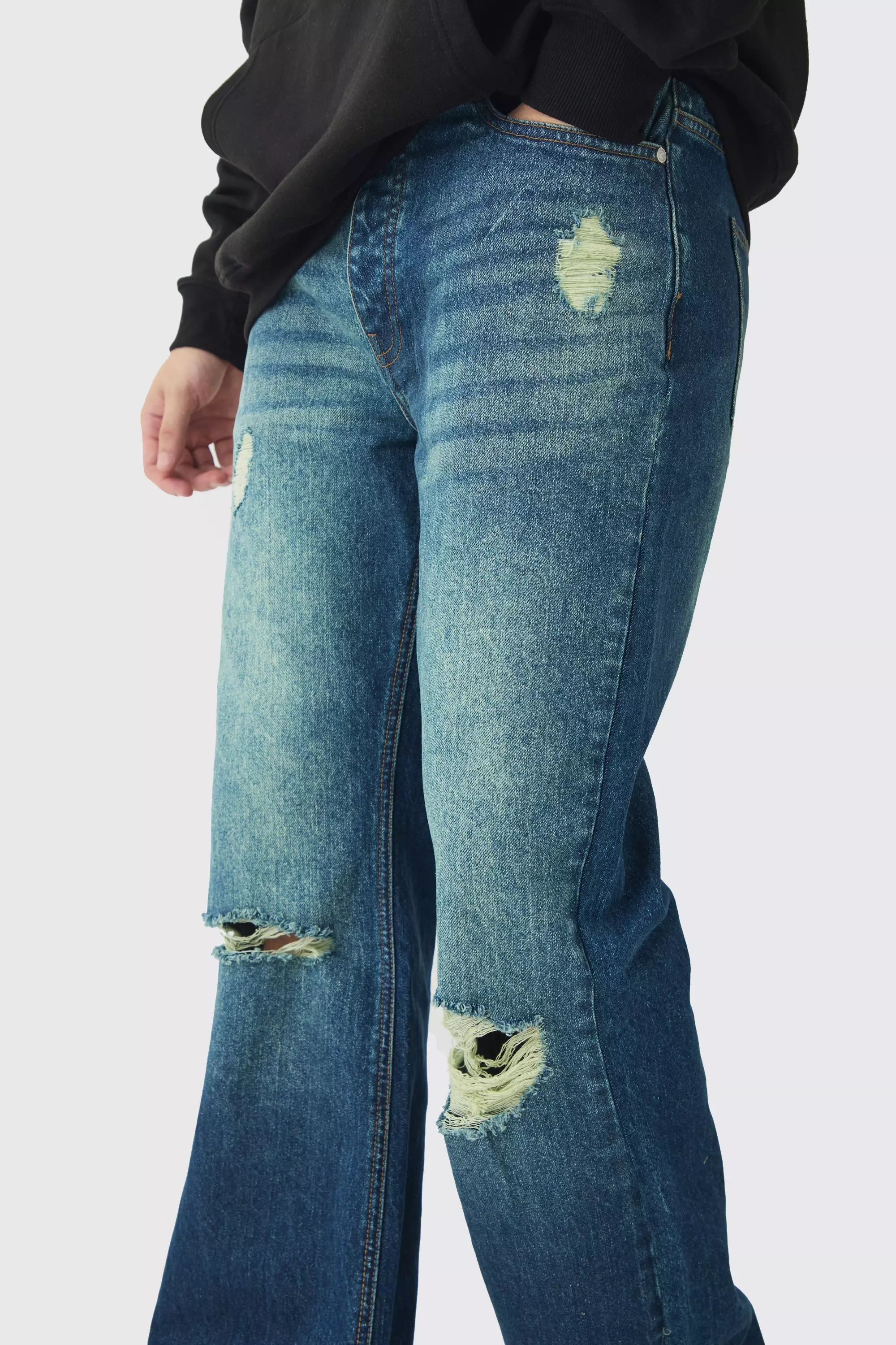 Dark blue Tall Onbewerkte Versleten Flared Jeans alternatieve afbeelding