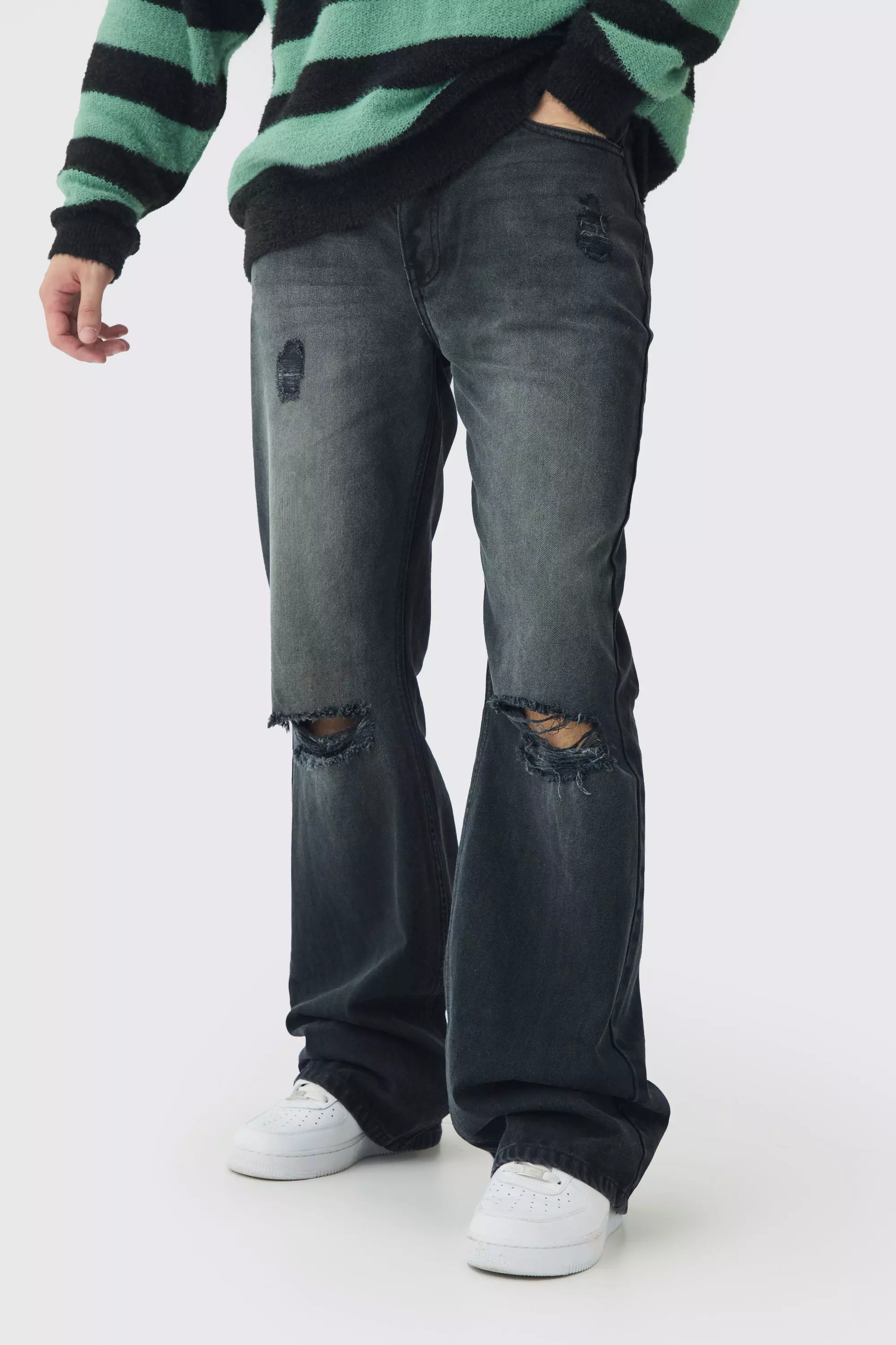 Washed black Tall Rigid Flared Distressed Jeans alternative image