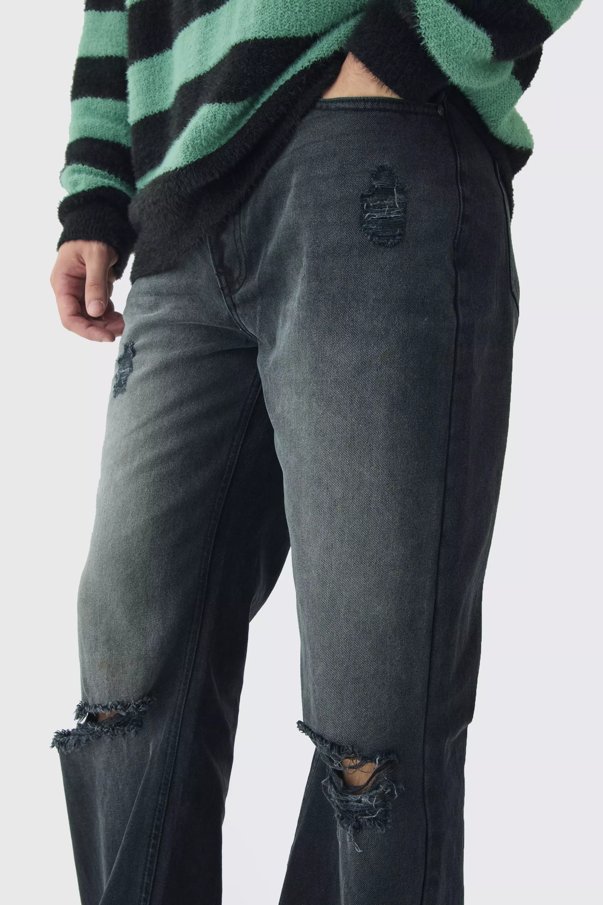 Washed black Tall Rigid Flared Distressed Jeans alternative image