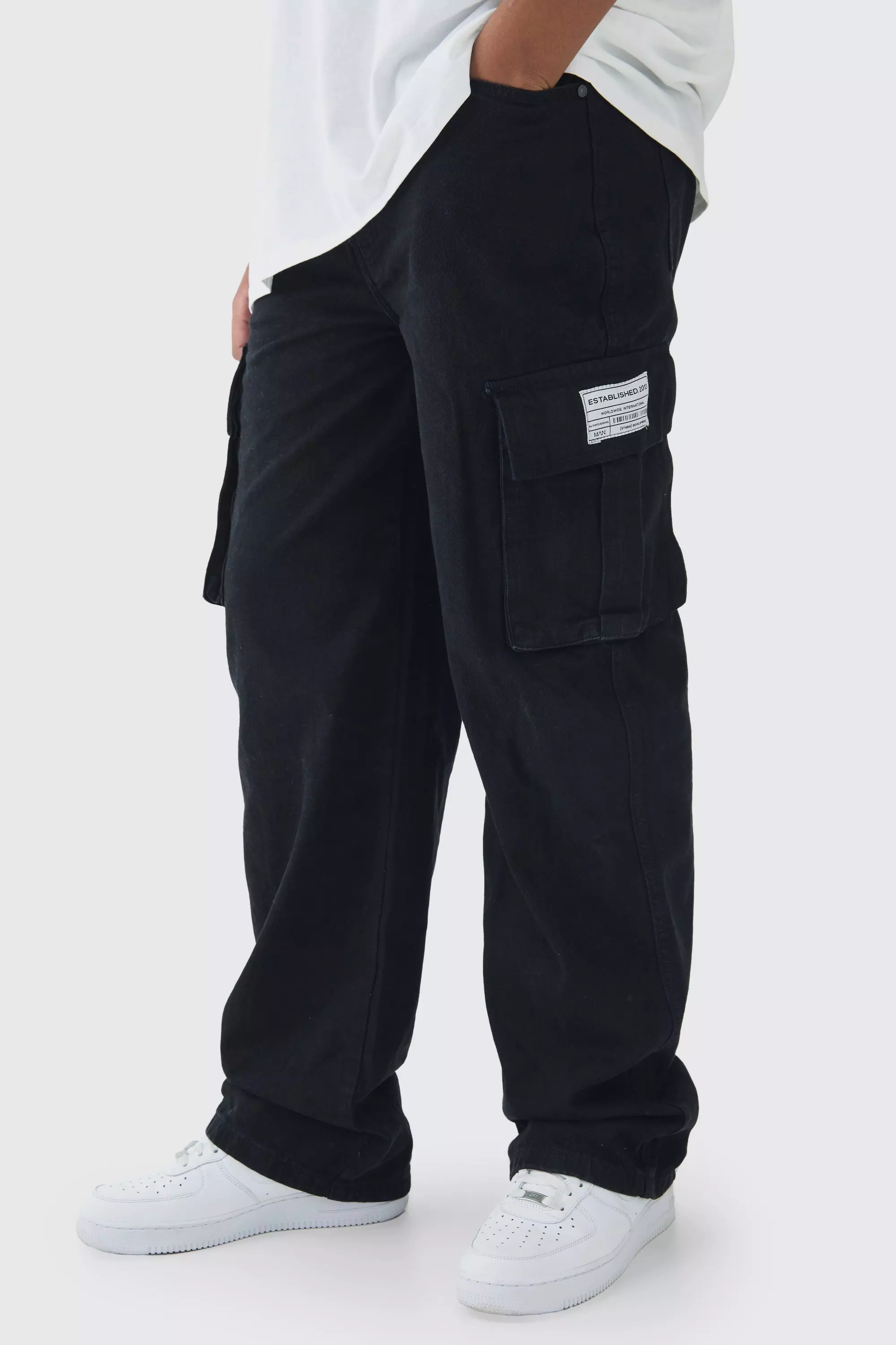 True black Tall Geweven Baggy Cargo Jeans Met Label alternatieve afbeelding