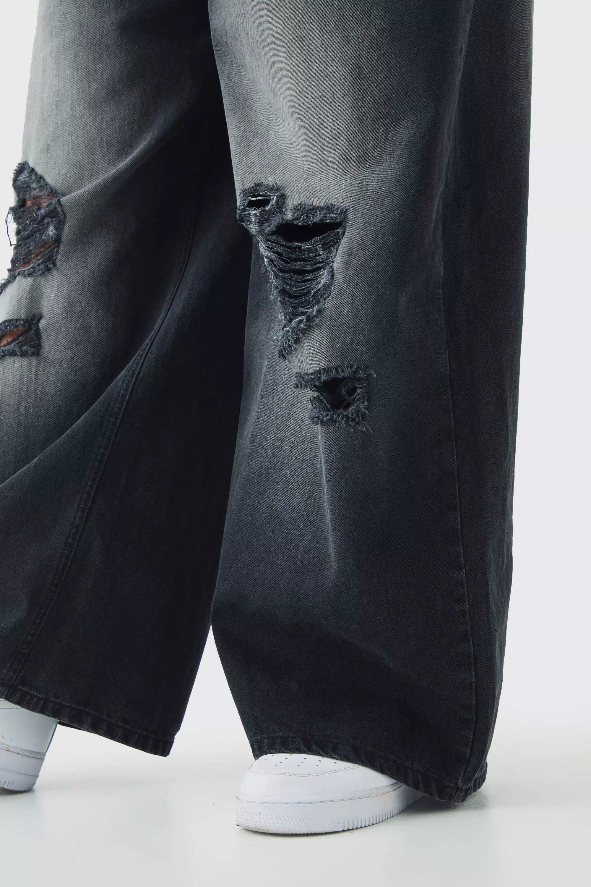 Grande taille - Jean baggy super déchiré, Washed black autre image