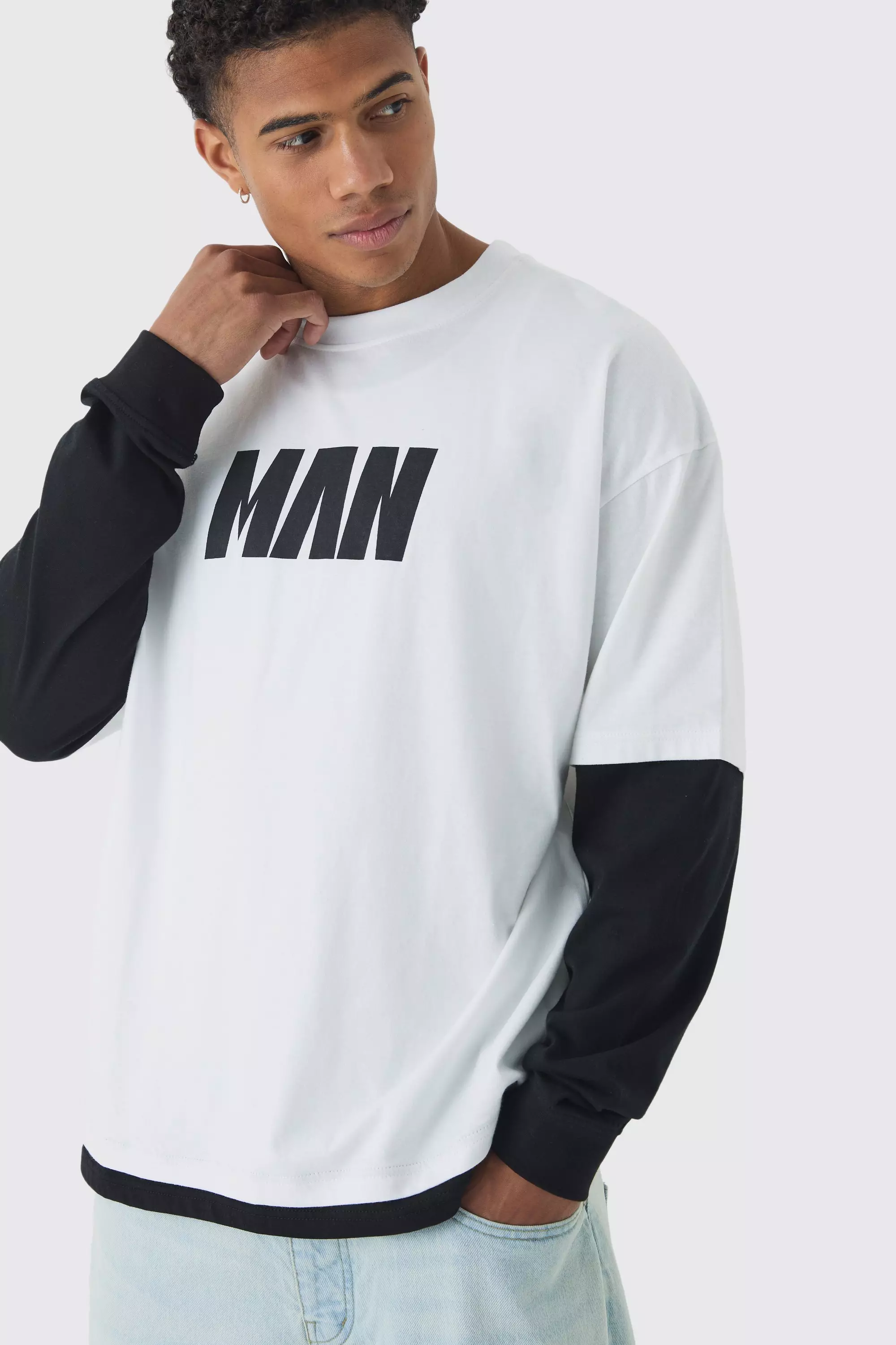 MAN Oversized Faux Layer T-Shirt White