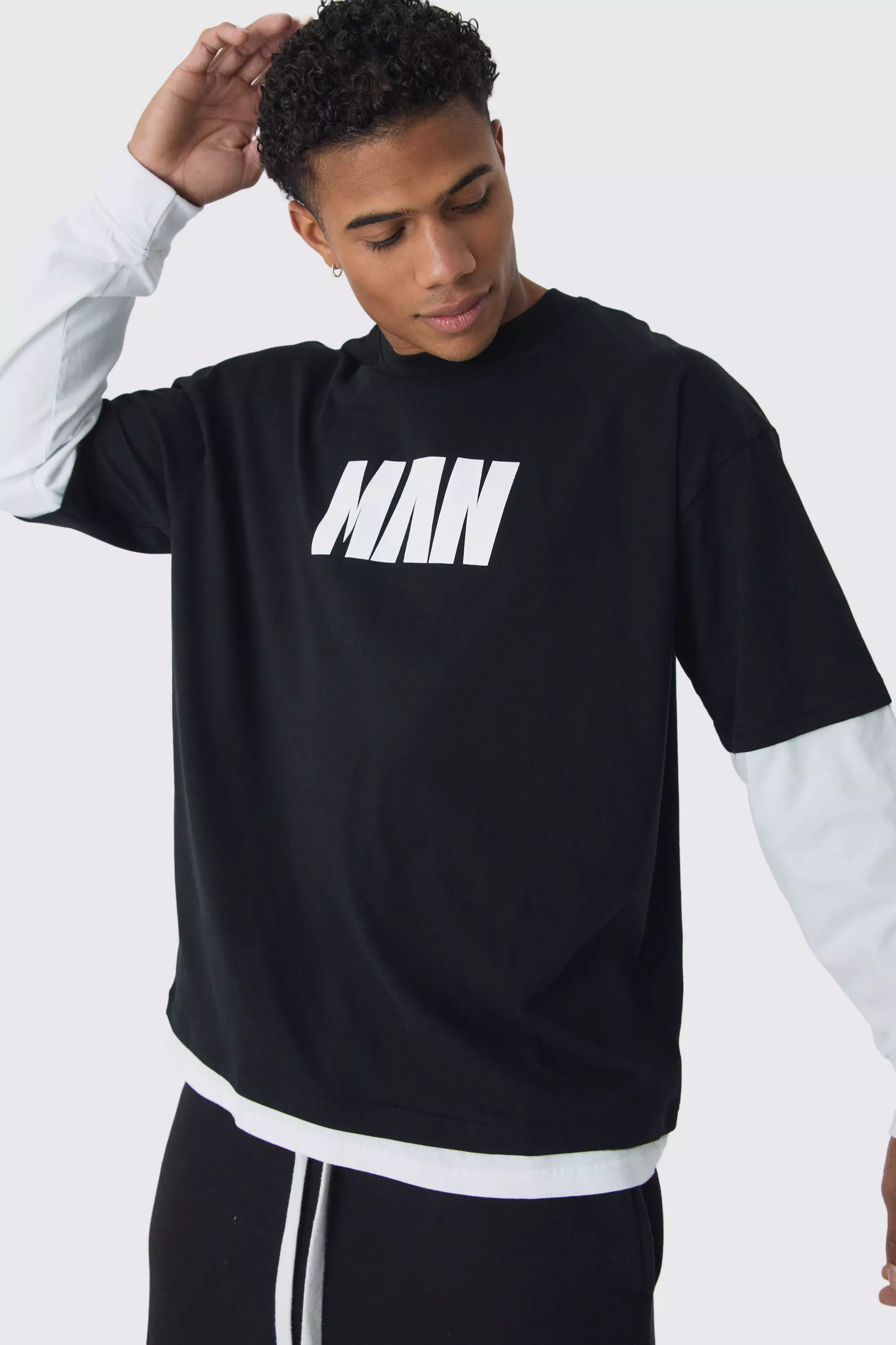 MAN Oversized Faux Layer T-Shirt Black