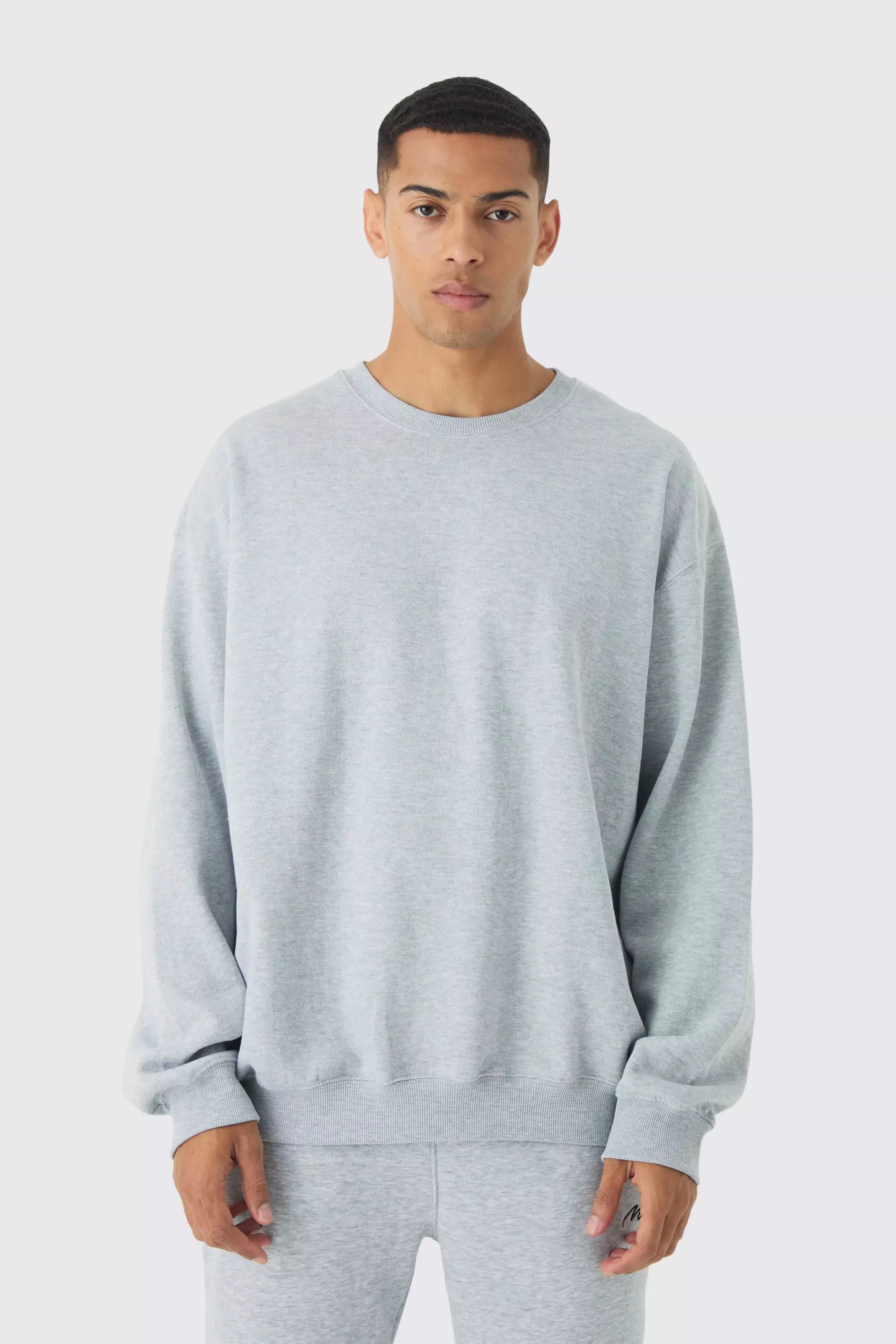 Oversized Extended Neck Basic Sweatshirt Grey marl