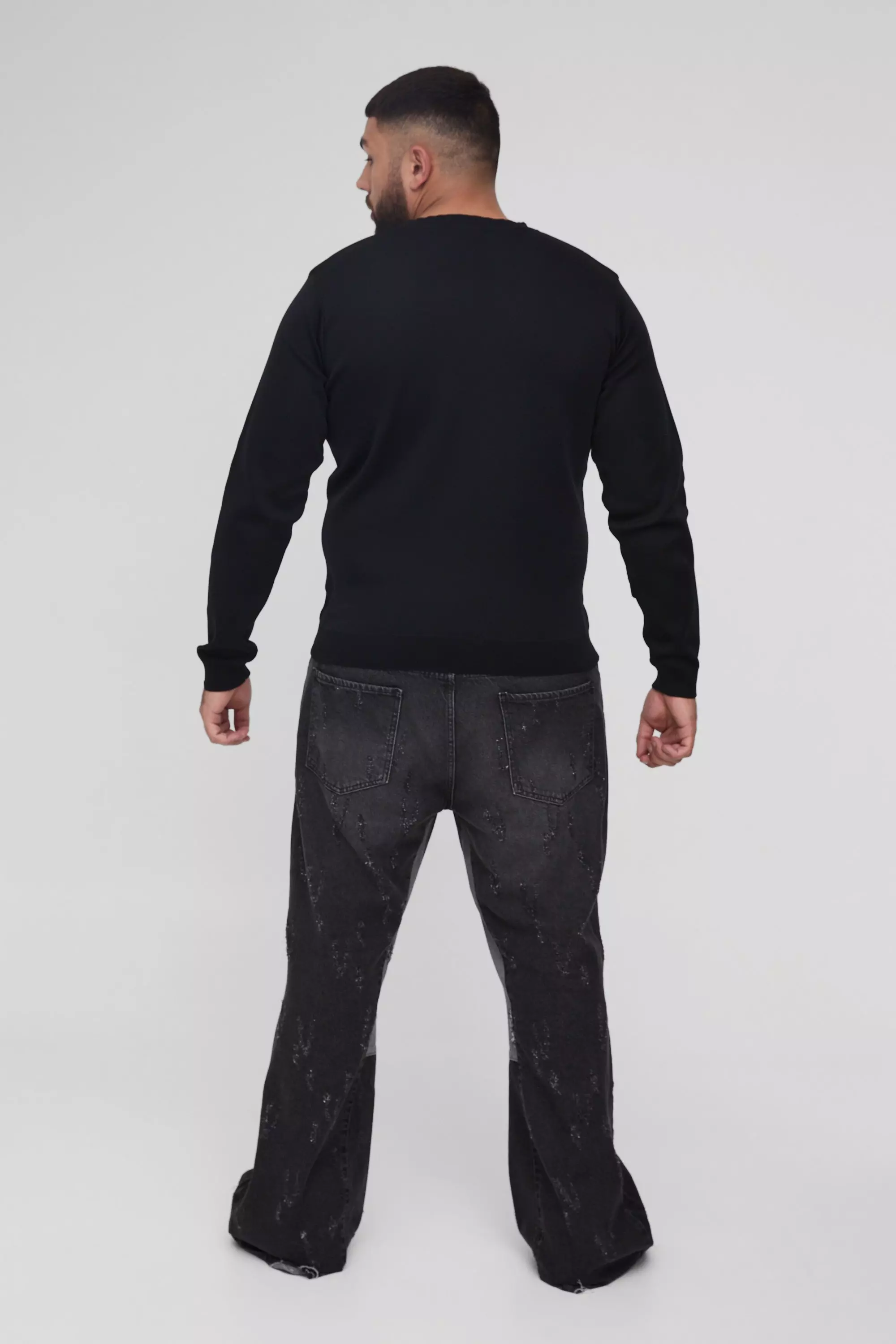 Black Plus Basic Regular Fit Trui Met Crewneck in Zwart alternatieve afbeelding