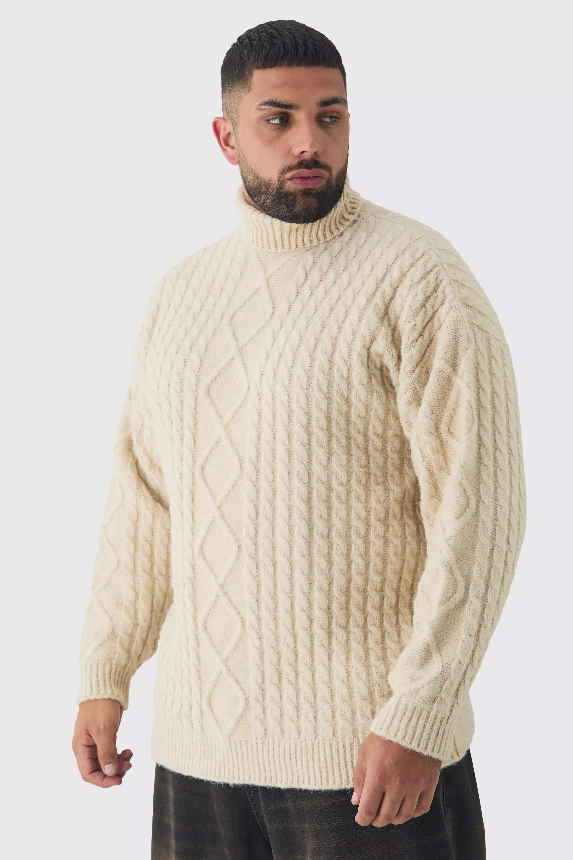 Collo Alto Taglie Forti Oversize In Maglia Spessa, Ecru immagine alternativa