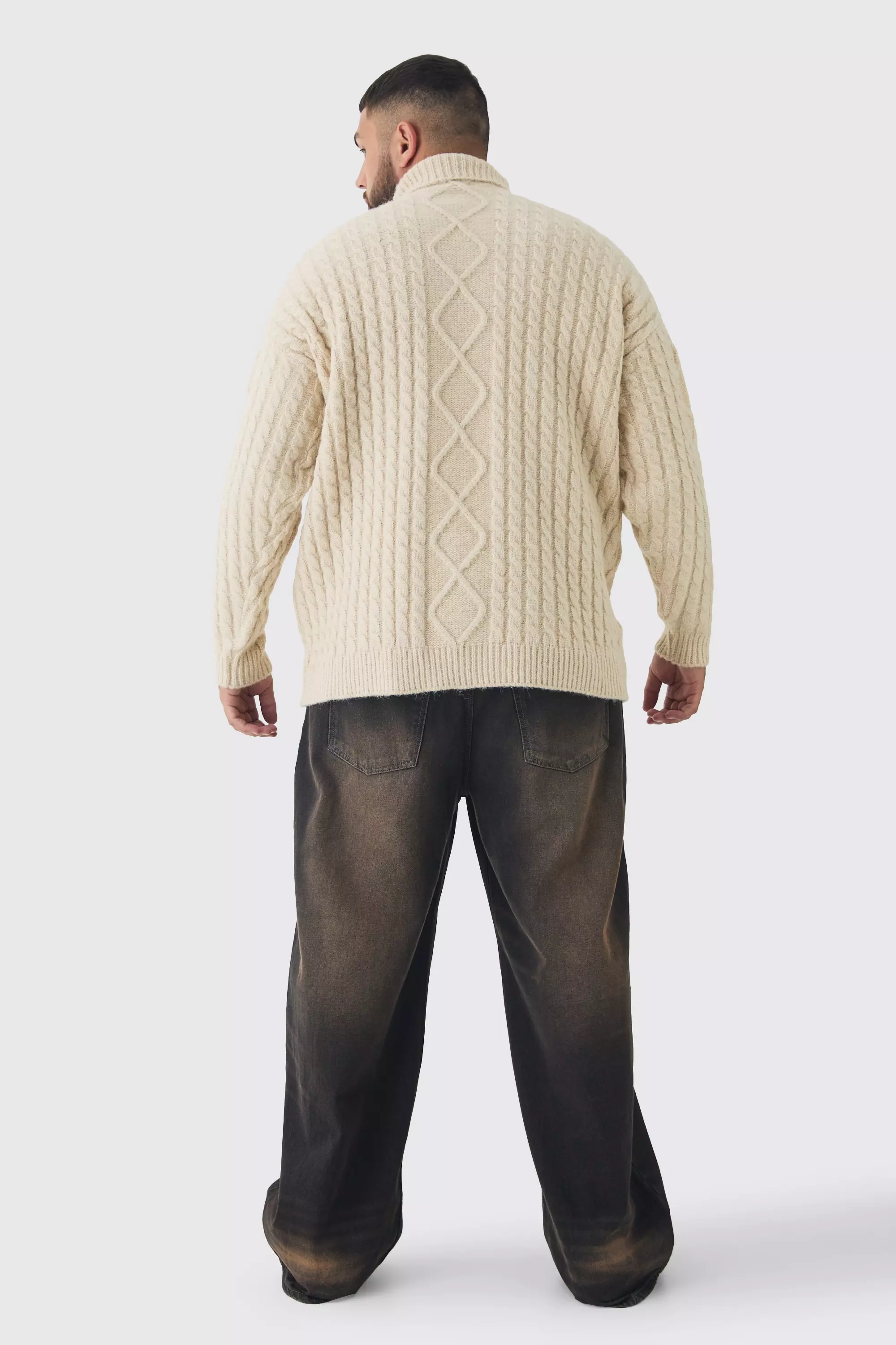 Collo Alto Taglie Forti Oversize In Maglia Spessa, Ecru immagine alternativa