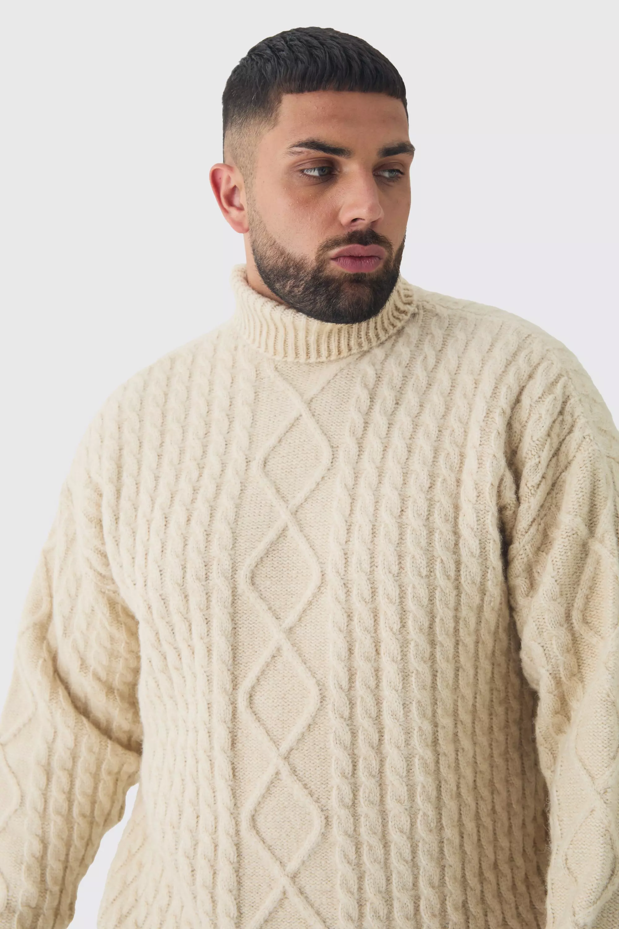 Collo Alto Taglie Forti Oversize In Maglia Spessa, Ecru immagine alternativa