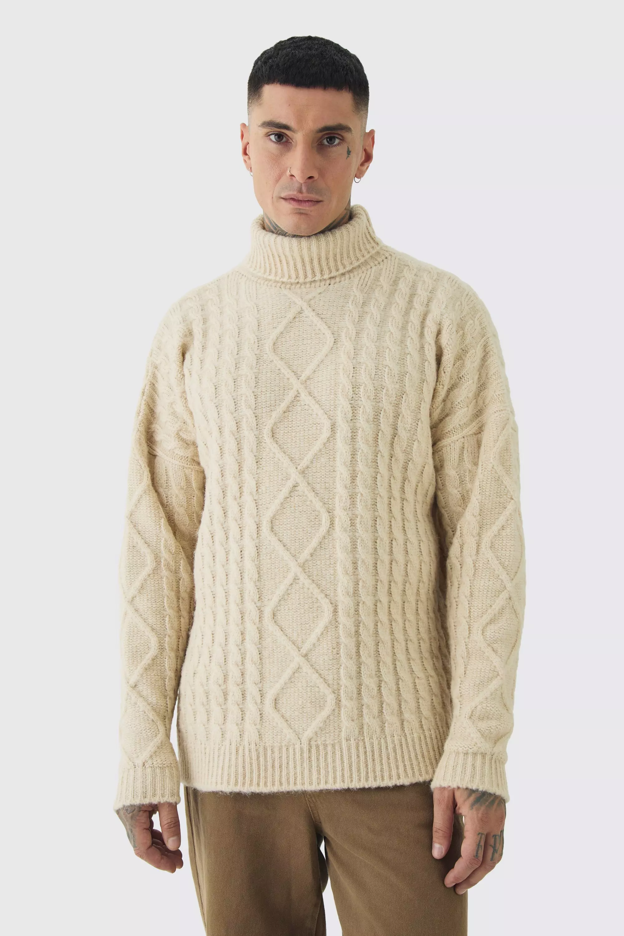 Tall Oversize Rollkragen-Oberteil, Ecru alternatives Bild