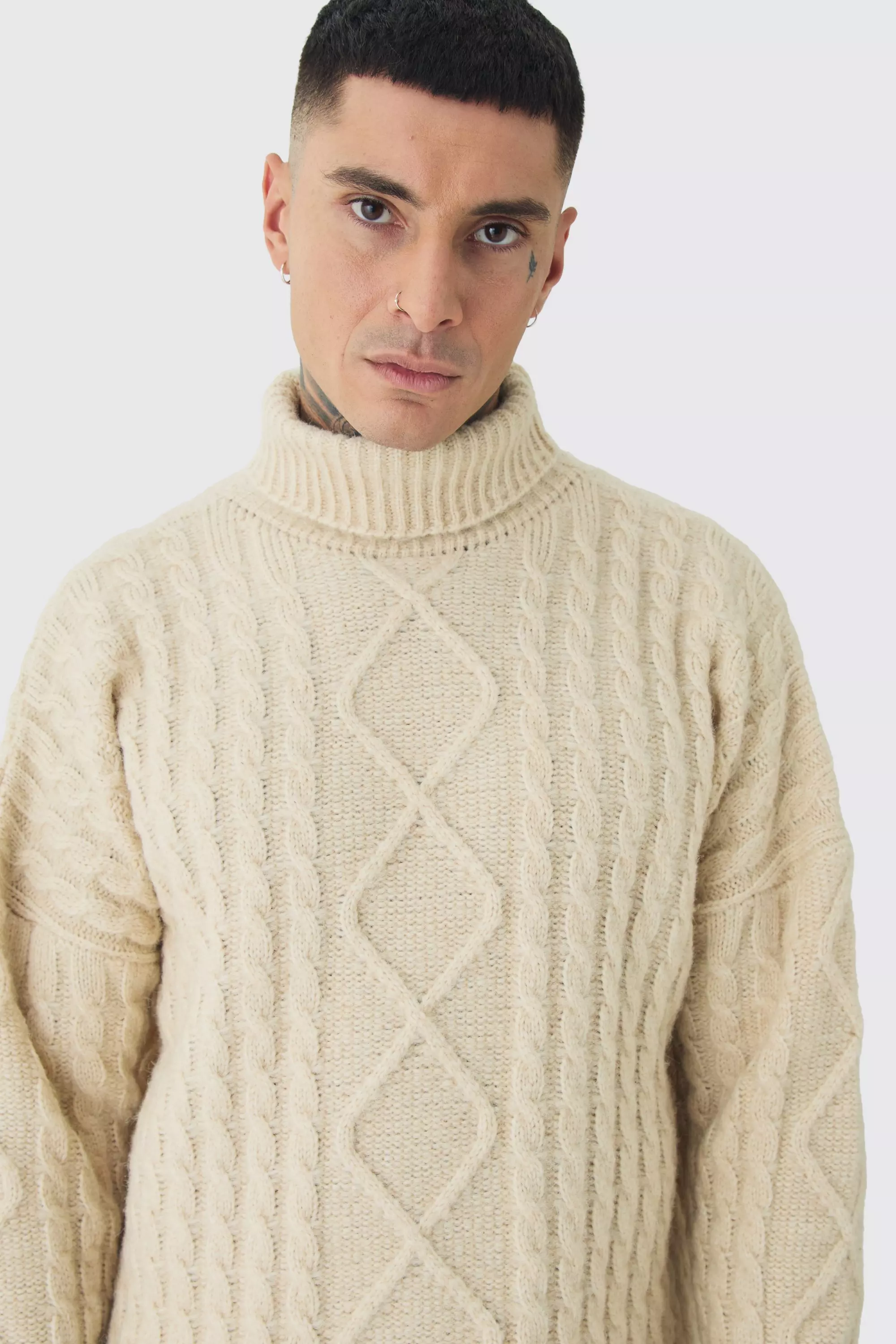 Tall Oversize Rollkragen-Oberteil, Ecru alternatives Bild