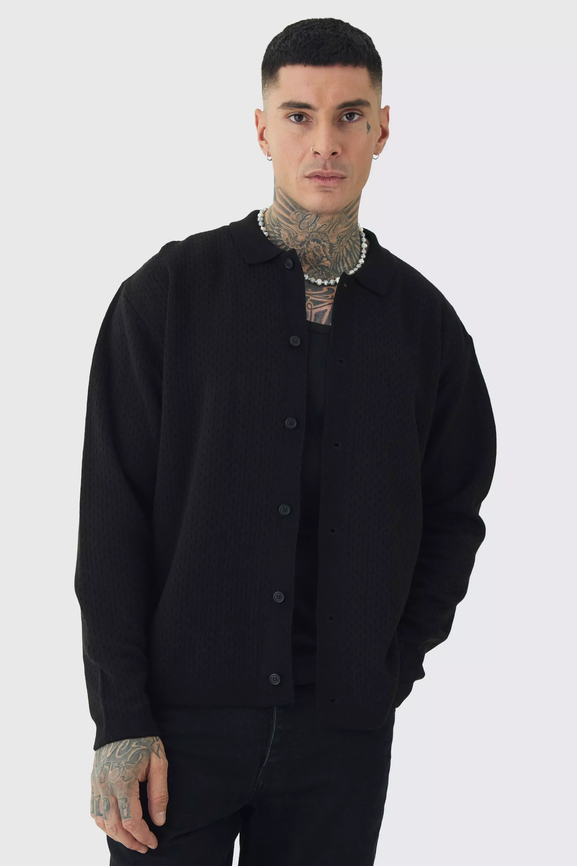 Black Tall Gehaakte Blouse Met Knopen alternatieve afbeelding