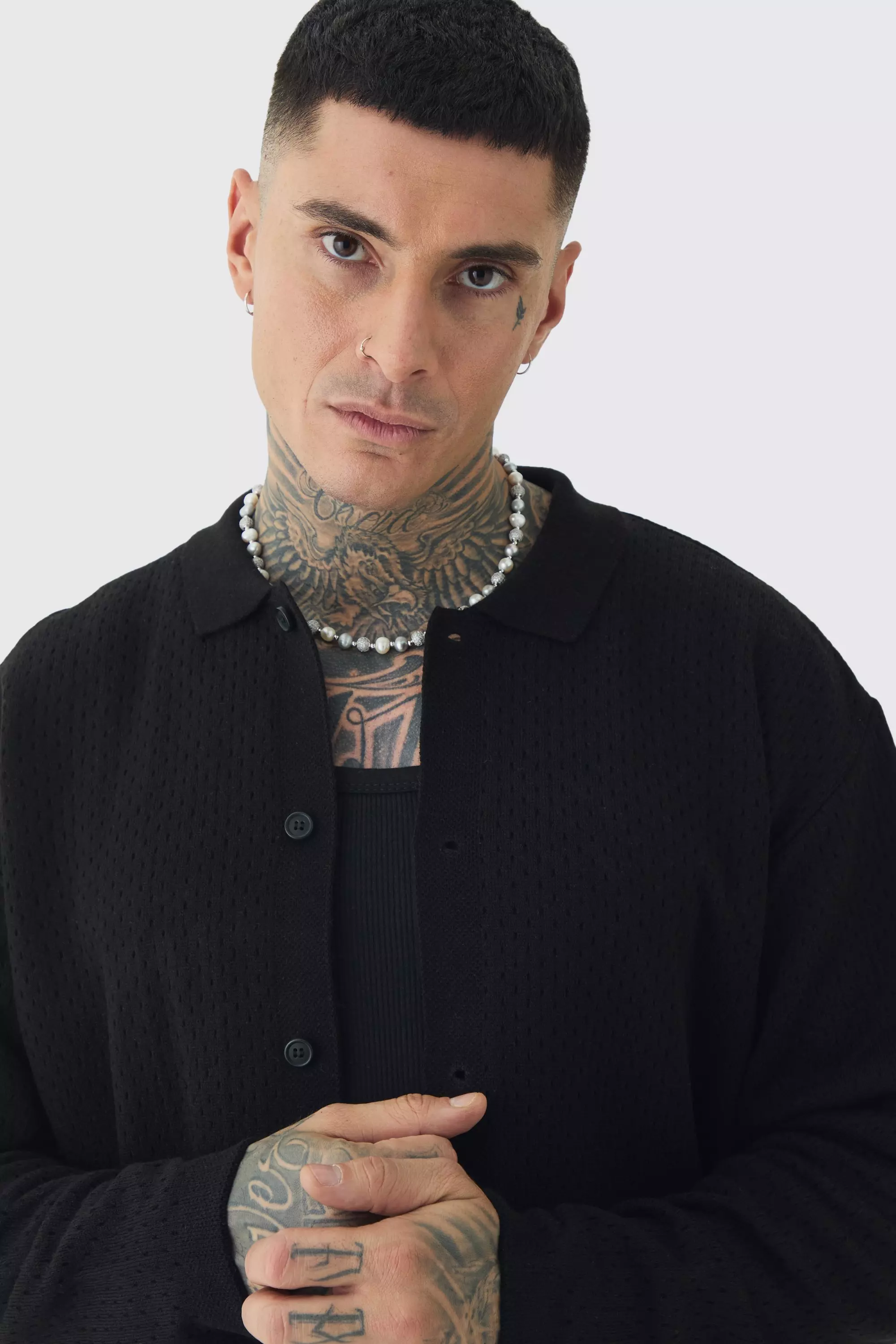 Black Tall Gehaakte Blouse Met Knopen alternatieve afbeelding