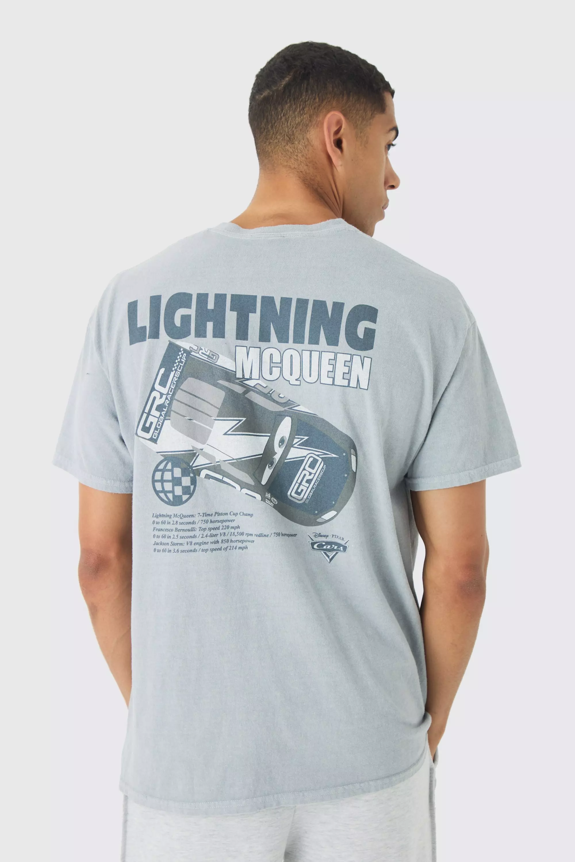 Oversized Disney Cars Wash License Print T-Shirt Light grey