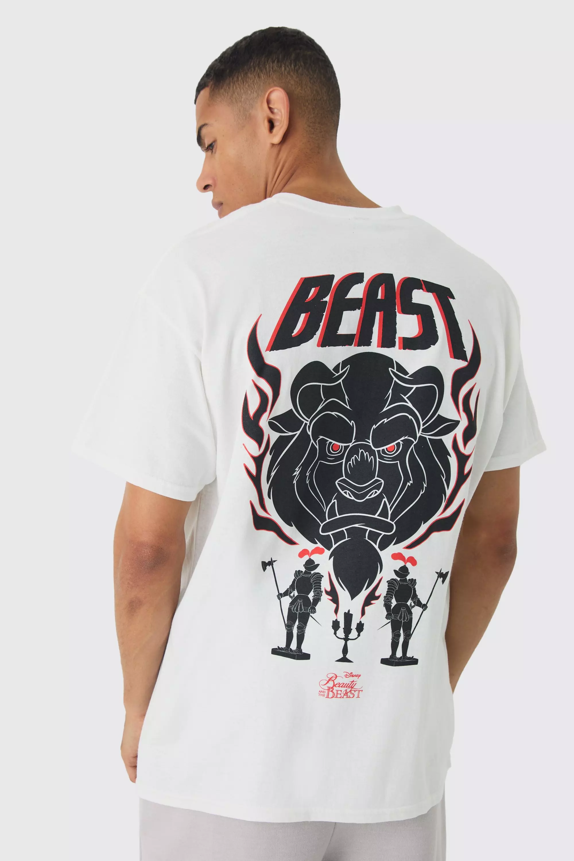 Oversized Disney Beauty and The Beast License Print T-Shirt White