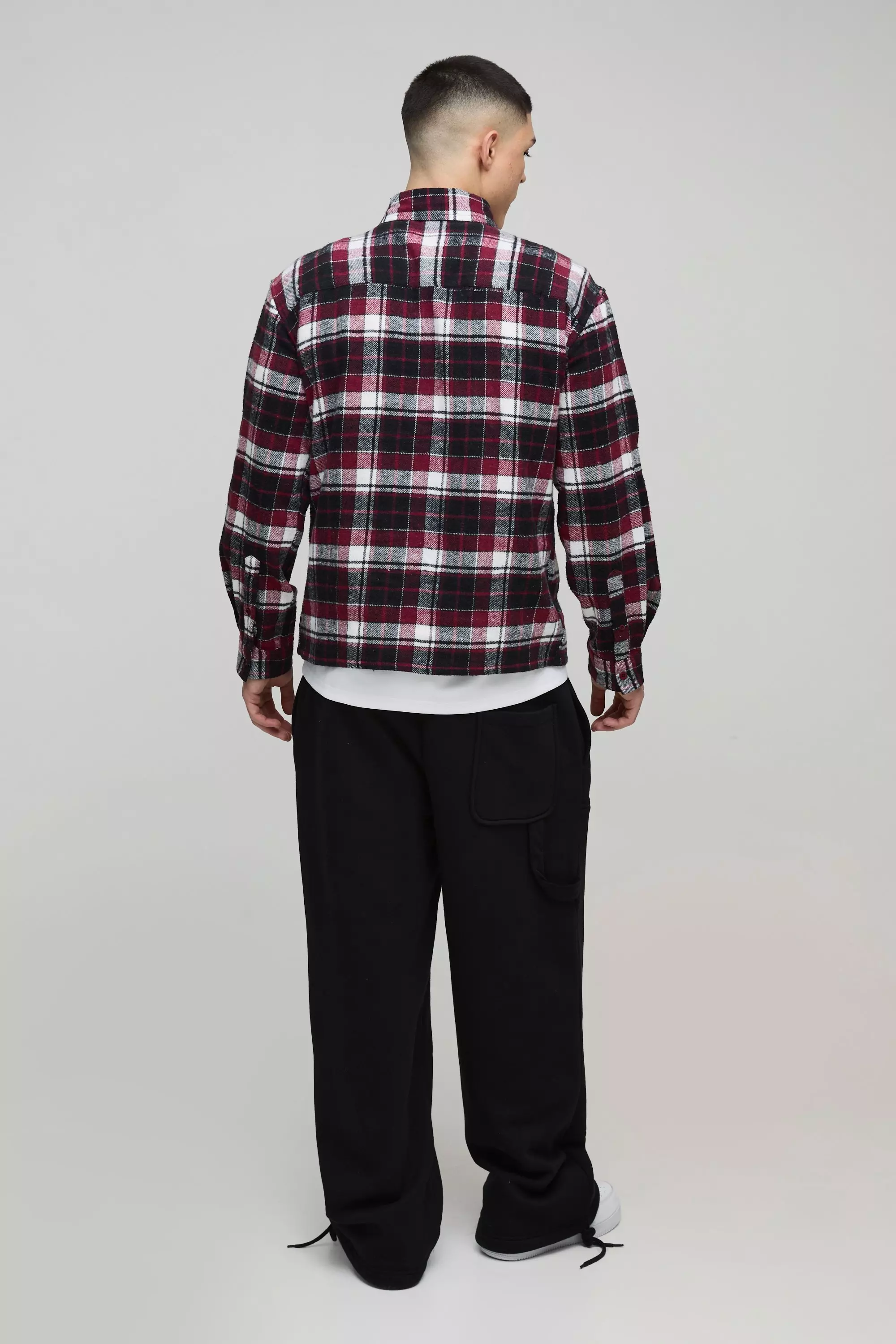 Chemise oversize à carreaux et manches longues, Burgundy autre image