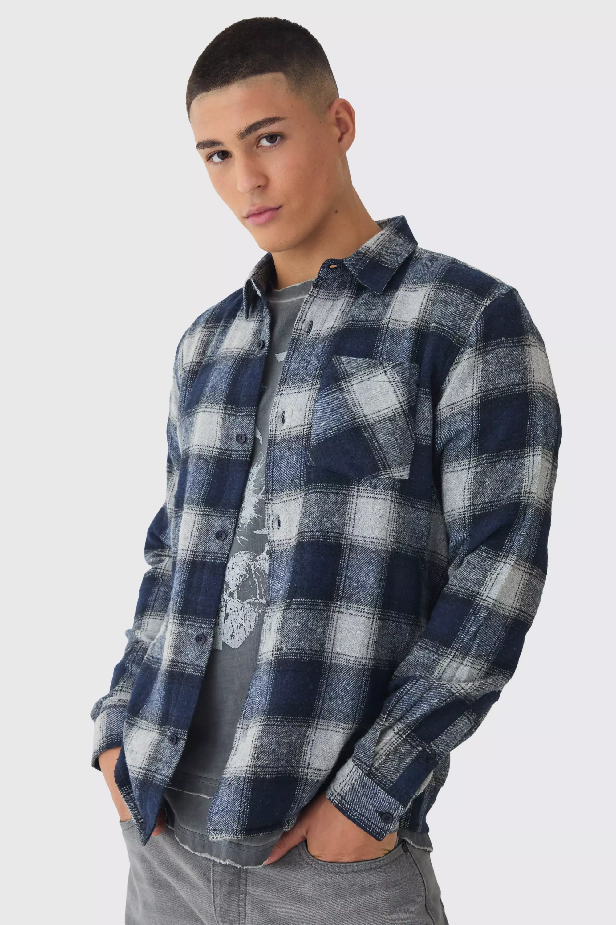 Chemise à carreaux et manches longues, Grey autre image